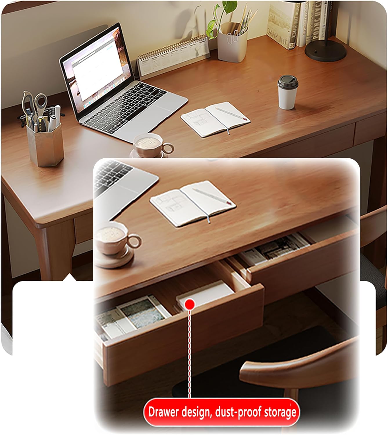 Solid Wood Desk with Drawers,Modern Home Computer Desk,Solid Wood Desk,Gaming Study Home Office Desks for Work,Suitable for Small Spaces-Easy to Assemble (White, 47.3" W x 23.63" D x 29.5" H)