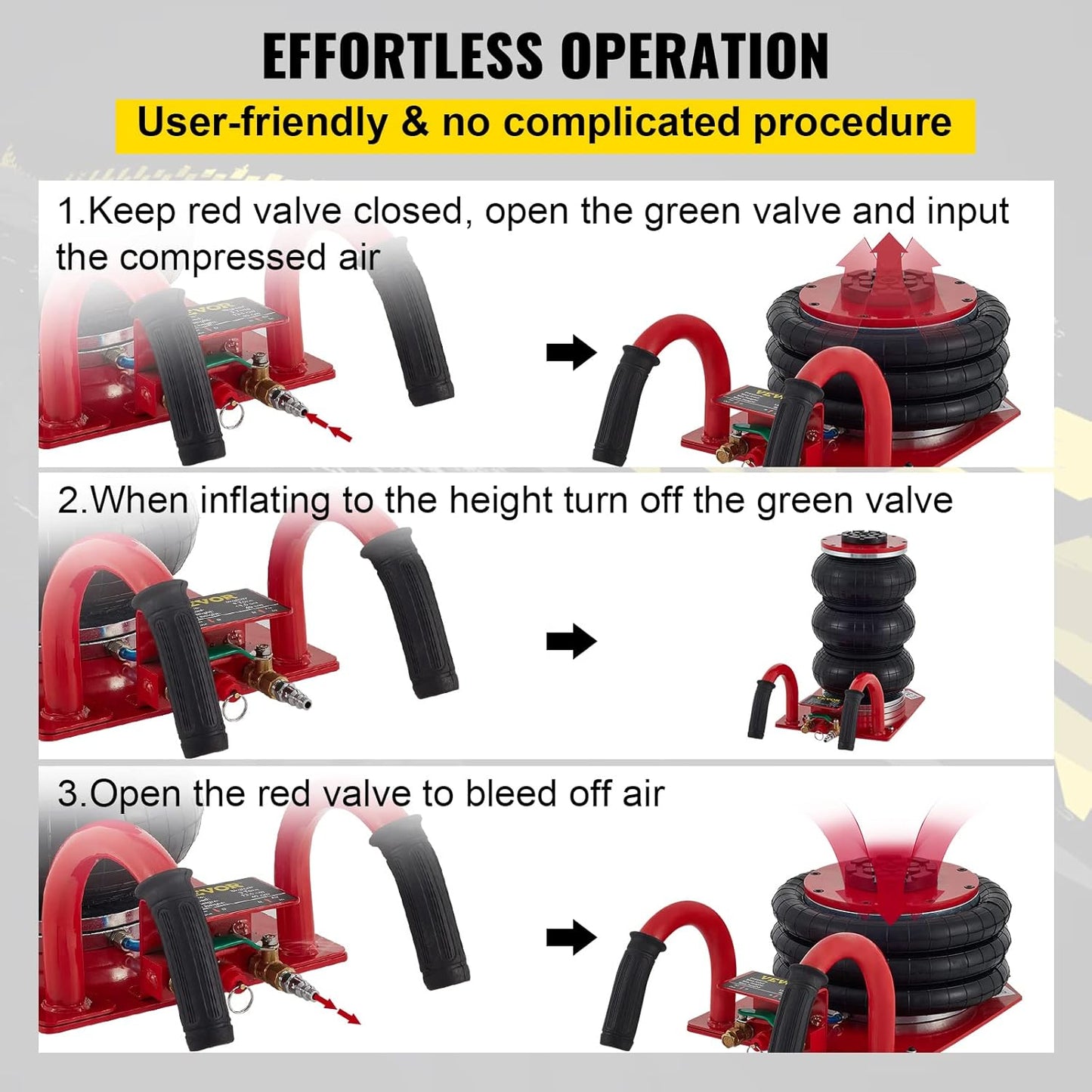 VEVOR Air Jack, 3 Ton/6600 lbs Triple Bag Air Jack, Air Bag Jack Lift Up to 15.75 Inch, 3-5S Fast Lifting Air Bag Jack for Cars with Short Handle (Red)