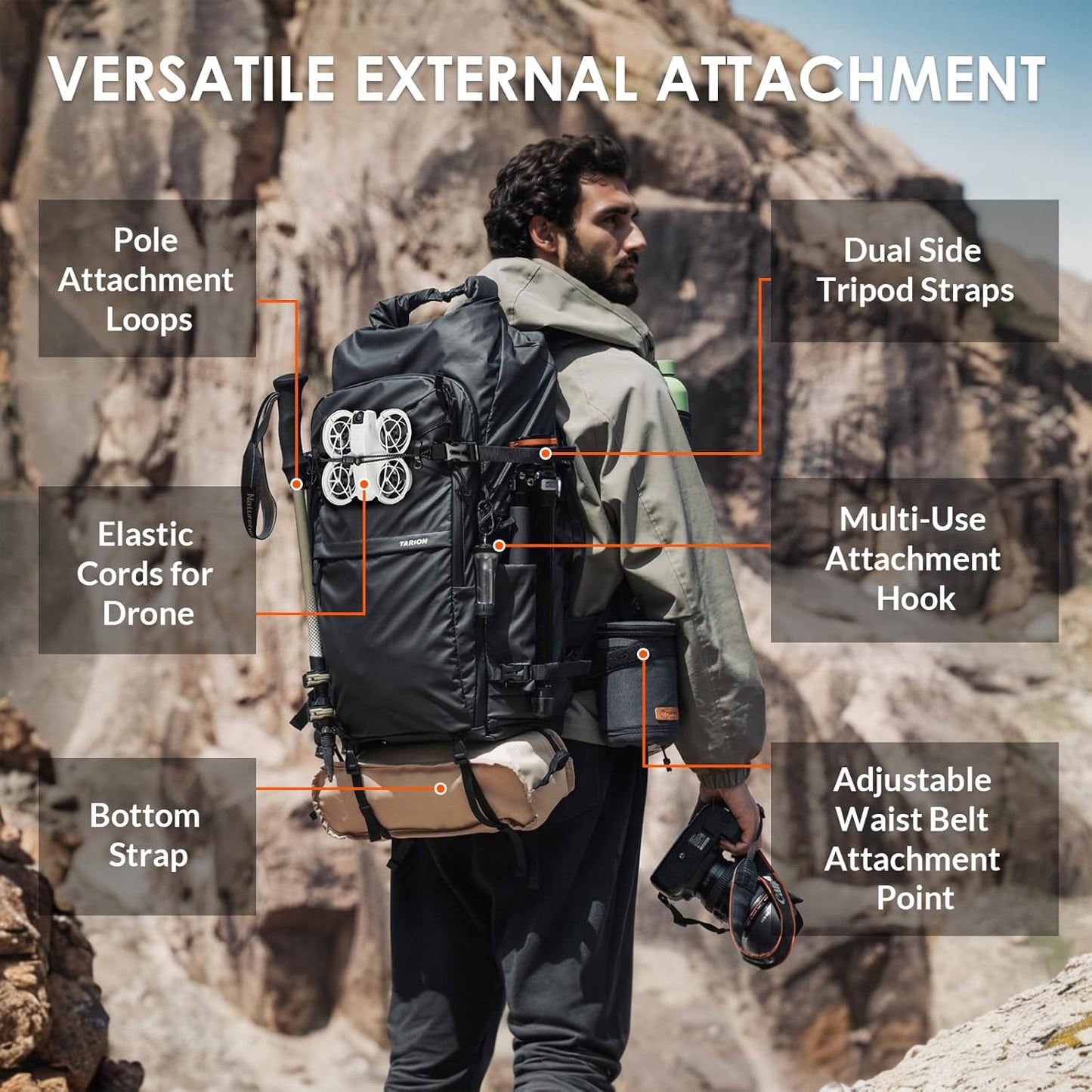 TARION Large Camera Backpack for Photographers - 35L Expandable DSLR Waterproof Camera Bag with 16" Laptop Compartment & Side Access & Adjustable Waist Strap & Rain Cover (Xprober)