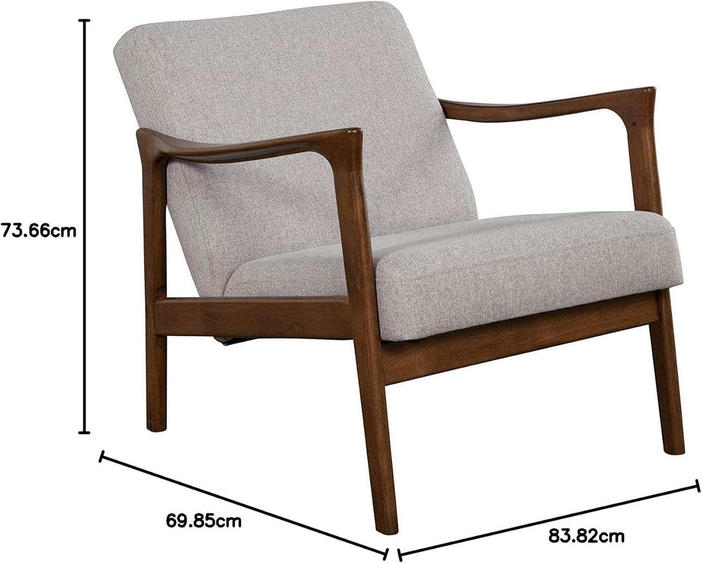 Alpine Furniture Zephyr Mid-Century Retro Accent Lounge Chair Wooden Arm Upholstered Back Living Room Furniture, 33" W x 27.5" D x 29" H, Walnut Finish/Pebble Upholstery