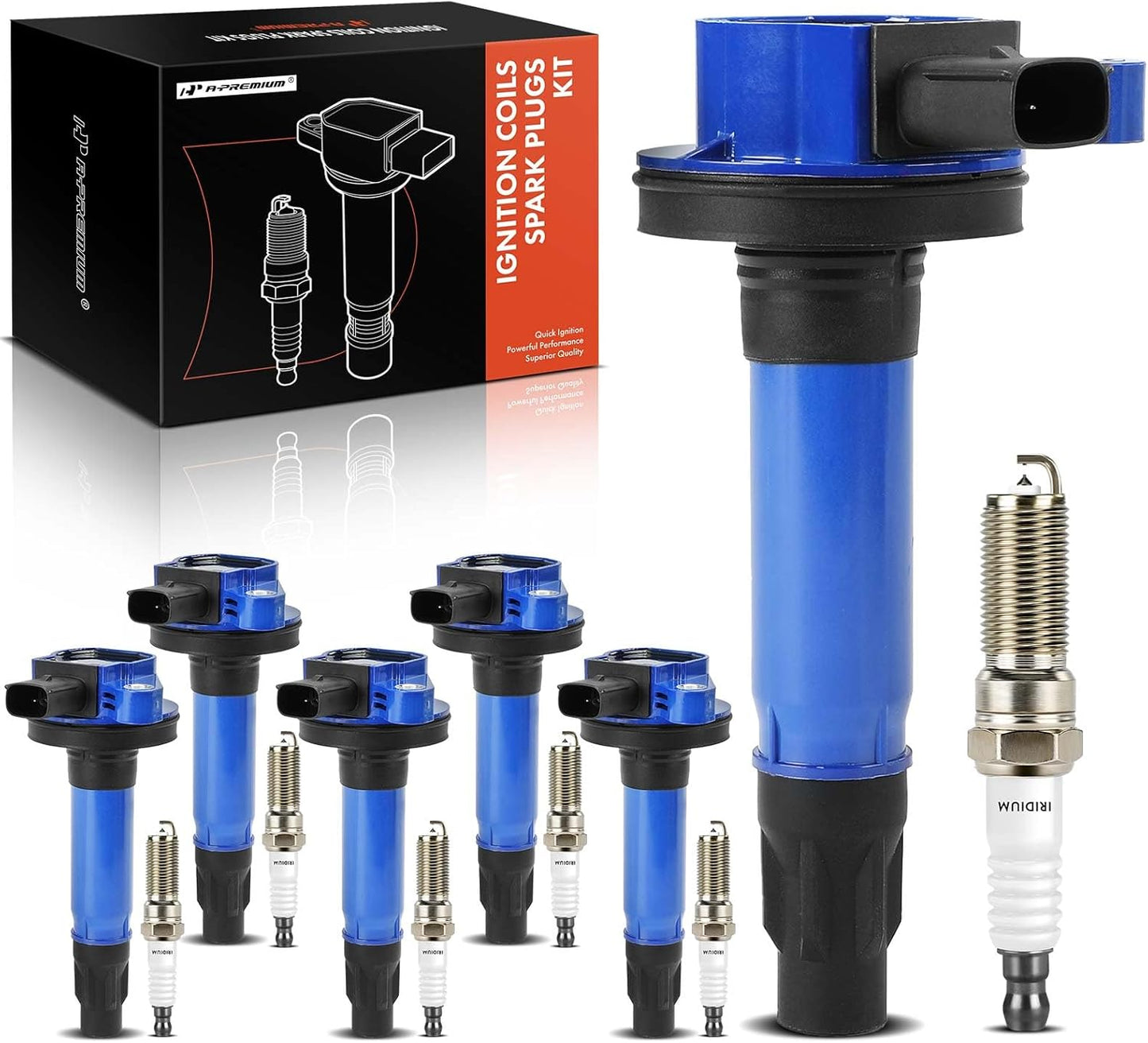A-Premium (Blue) Set of 12 Ignition Coil Pack and Iridium Spark Plugs Compatible with Ford F-150 F150, Explorer, Edge, Transit-150, Transit-250, Transit-350, Transit-350 HD & Lincoln MKZ & Mazda CX-9