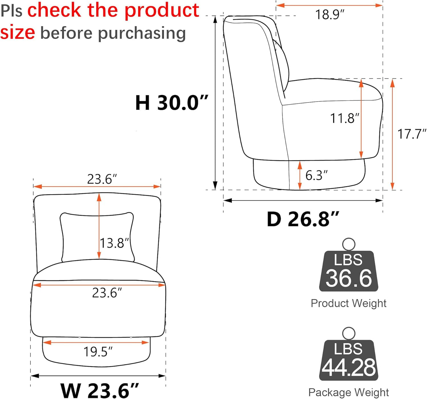 Aoiy & Wifon 23.6" W Comfy Swivel Accent Chair, Modern Living Room Accent Chair, 360 Degree Swivel Barrel Chairs for Living Room, Boucle, Black, 2PACK