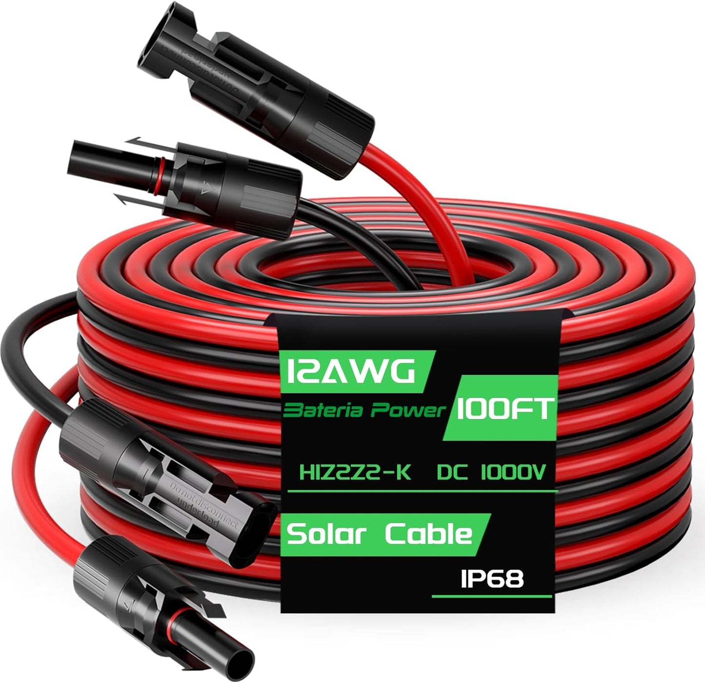 50FT 10AWG Solar Panel Extension Cable, 6mm² Solar Extension Cable Wire with Female & Male Waterproof Connectors for RV, Photovoltaic Systems, Set of 2