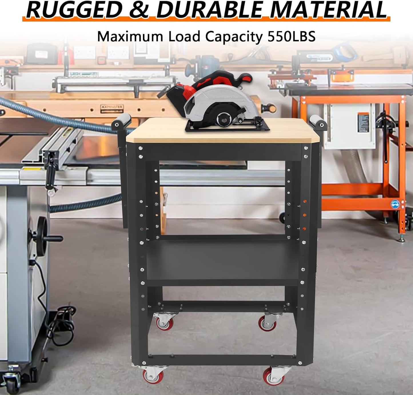 Rolling Planer Stand,550 lbs Load Capacity Tool Stand with Wheels, Height Adjustable Miter Saw Planer Table with Extension Rollers, for Most Planers, Saws, Bench-top Machines, Power Tools