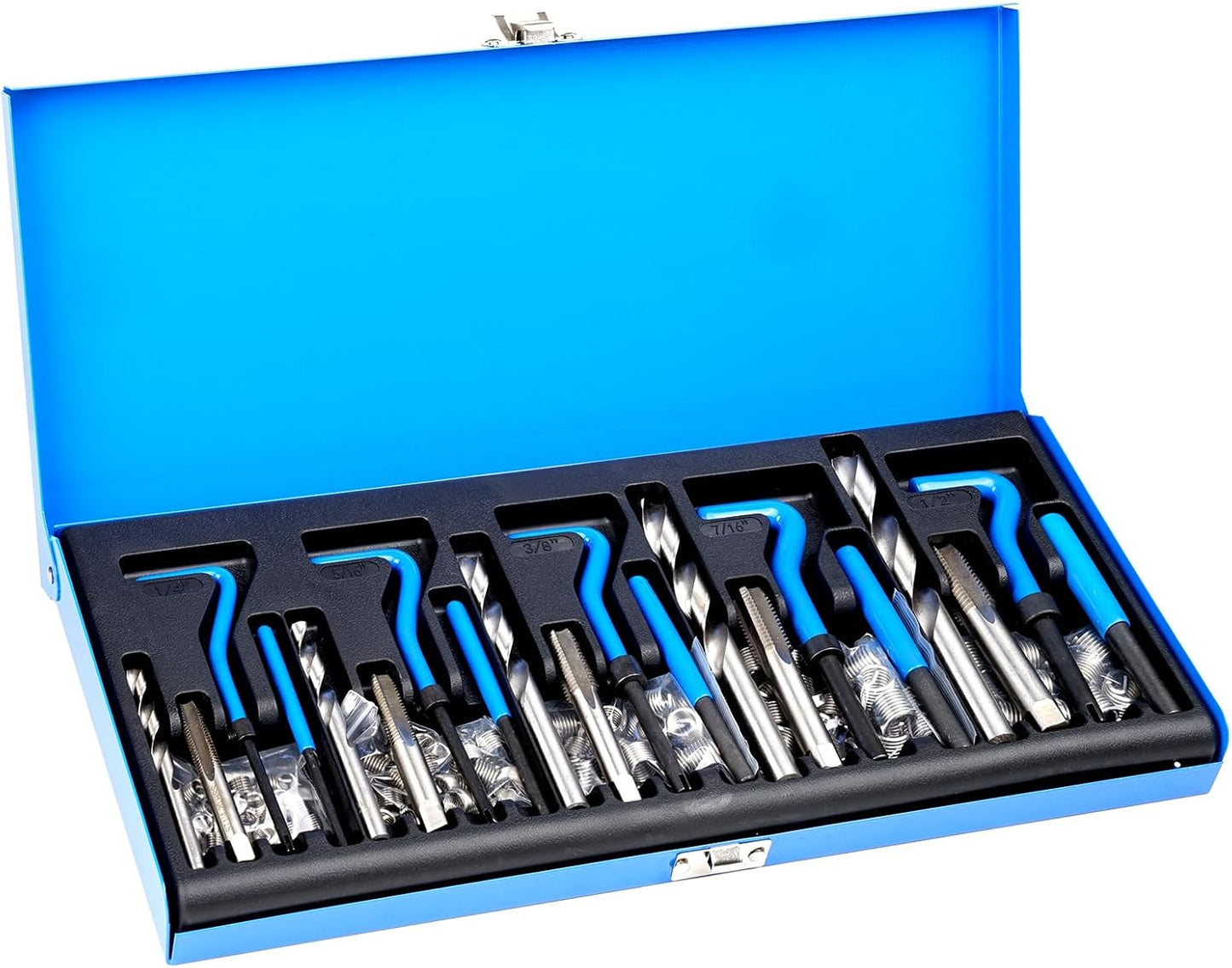 VEVOR Helicoil Thread Repair Kit-338-Piece SAE HSS Drill Inserts Taps & Tools M5,M6,M8,M10,M12,1/4",5/16",3/8",7/16",1/2" Rethreading Tool Kit Insertion Rethreading Tools Universal Rethread Restorer