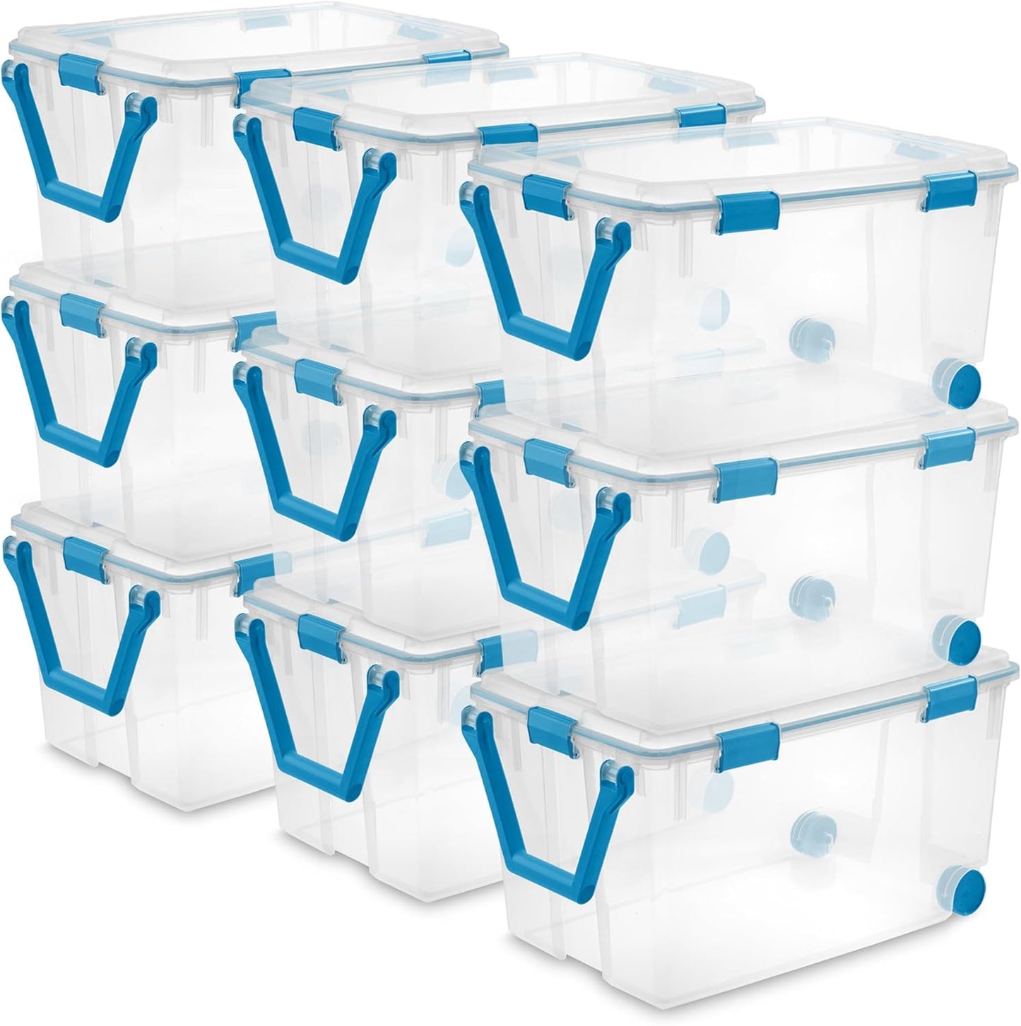 Sterilite 12-Pack Gasket Box, Weather-Resistant Storage Bins with Latching Lids, 54 Quart - Heavy-Duty Organizing Containers for Closet, Bathroom, and Office