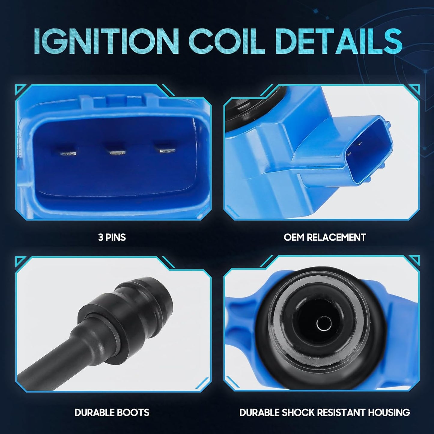 4PCS Ignition Coil Pack Compatible with Nissan Altima Sentra X-Trail 2002 2003 2004 2005 2006 2007 2008 L4 2.5L, Replace UF350 C1398 5C1395 22448-8H315 224488H3, Blue