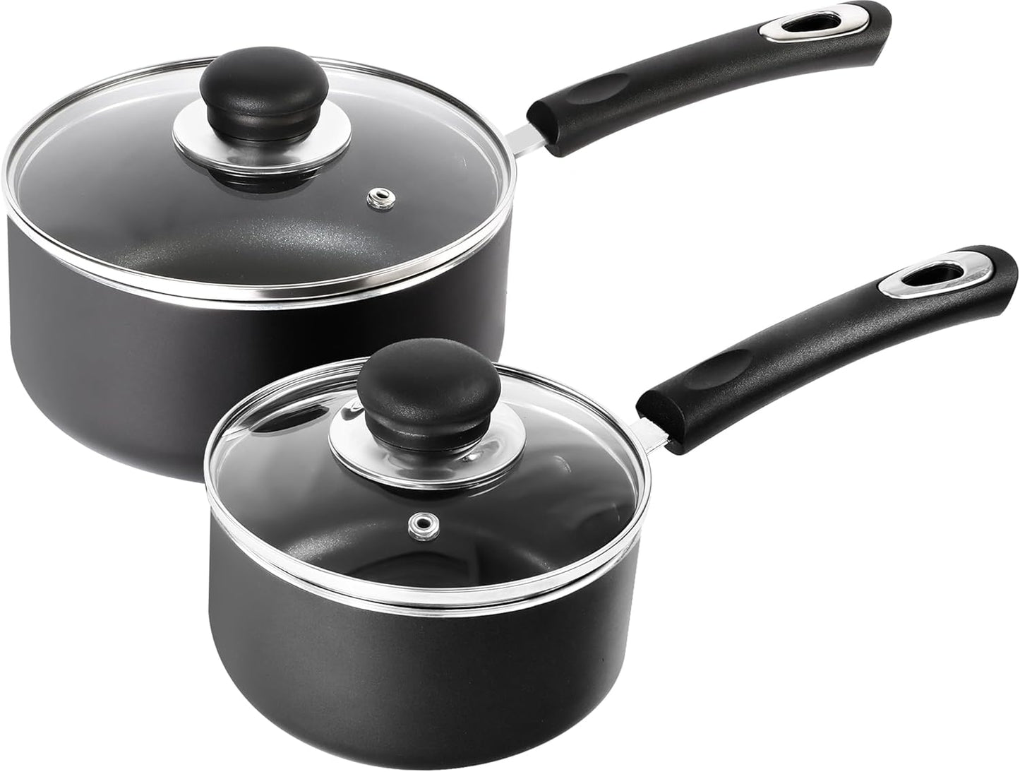 Utopia Kitchen Nonstick Saucepan Set, Cooking Pots with Lids, 1 Quart and 2 Quarts Multipurpose Kitchen Small Pots for Cooking Nonstick With Lids, 1 qt & 2 qt Set, Grey & Black