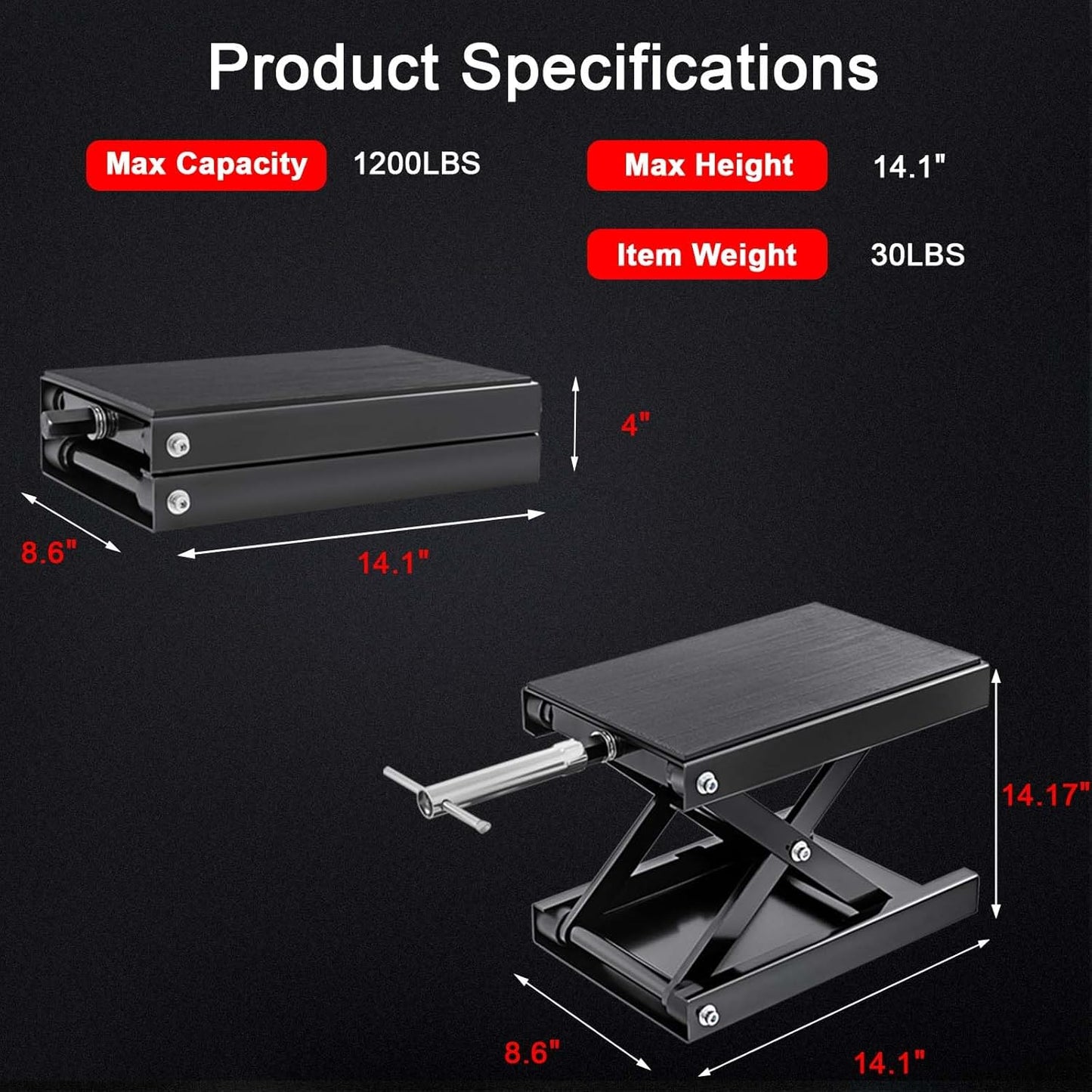 1200 LBS Motorcycle Jack, Motorcycle Lift Stand for Dirt Bike ATV,Scissor Jack with Crank Handle and Breaker Bar