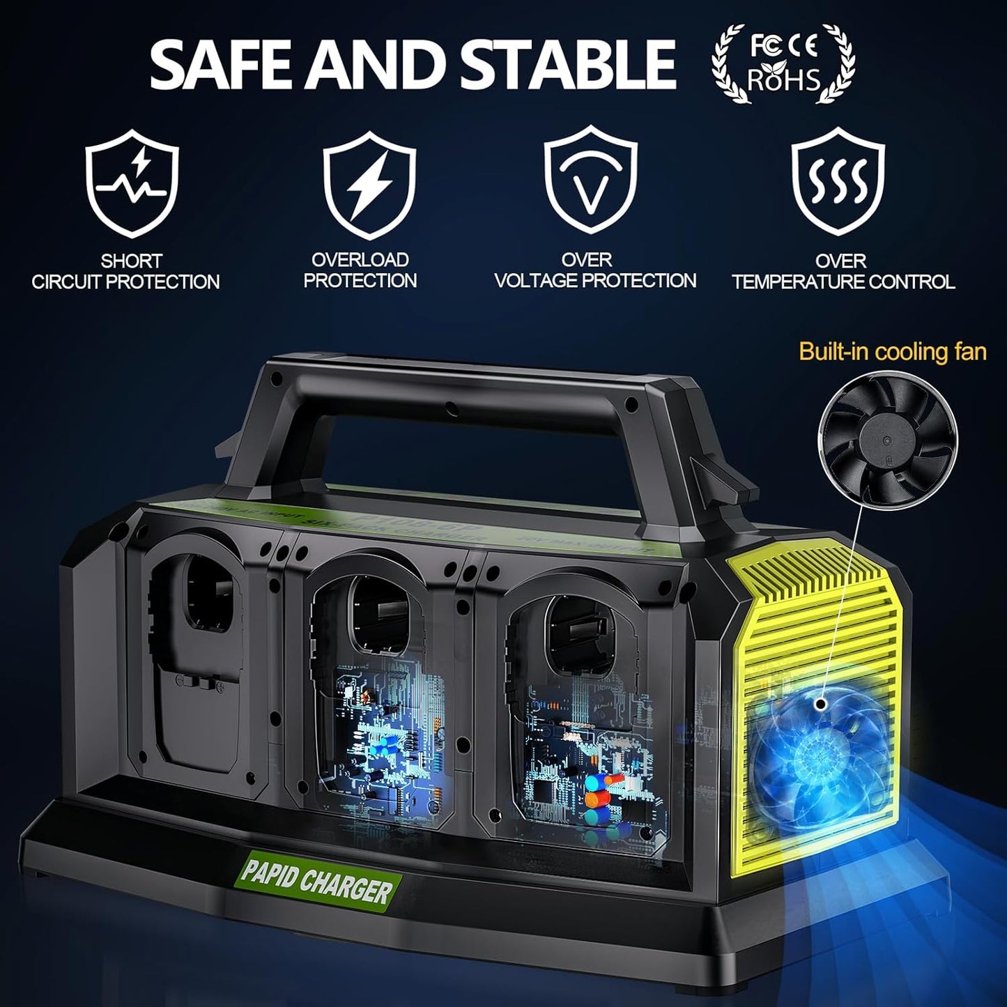 6-Ports Rapid Meanwhile Charger Station for Ryobi 18V Battery,Fast Charger for ONE+18V Multi Battery,Simultaneous Charging of 6 Port Each 3A Compatible,Compatible with Ryobi Battery Power Tools