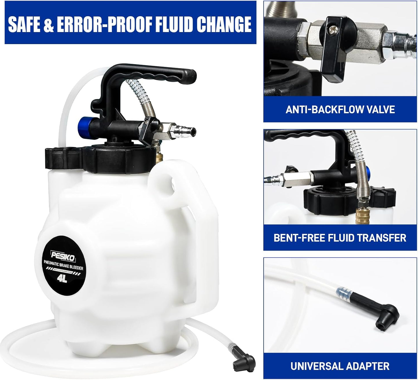 4L Vacuum Brake Bleeder Kit, Pneumatic Fluid Extractor Pump One Person, Oil Changer Vacuum Fluid Extractor for Automotive Fluids Vacuum Evacuation