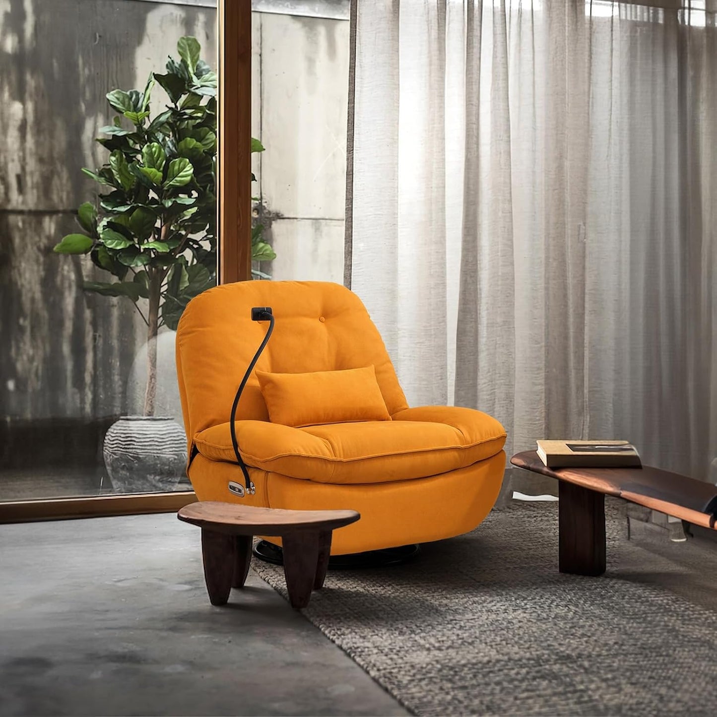 Smart Oversized Electric Recliner Chair, 360° Round Swivel Rocking Glider Rocker for Adults Modern Comfy Ergonomic Chaise Lounge Indoor, Theater Seating Living Room Chairs Reading, Dark Brown Fabric