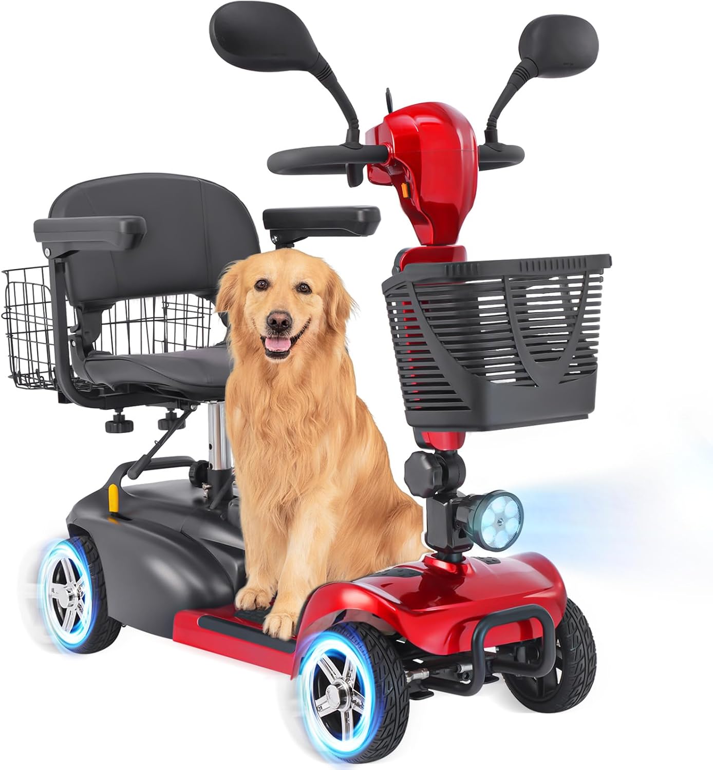 4 Wheel Mobility Scooter for Seniors&Adults - Up to 15 Miles Range,Foldable Powered Electric Wheelchair Device w/600WH Battery,Only 58 lb Weight, Dual Basket, 300 lb Capacity, Compact