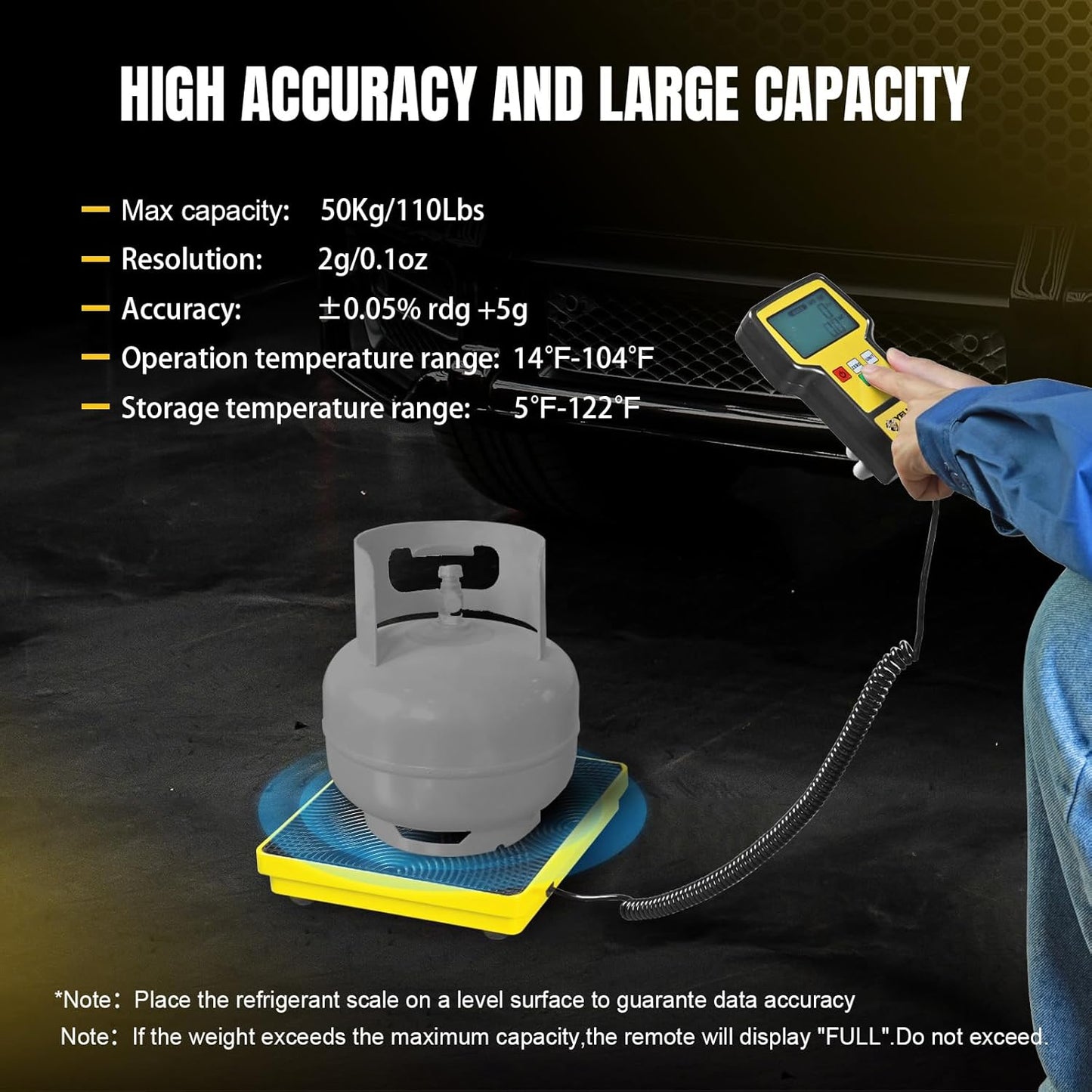 YELLOW JACKET Refrigerant Scale 110 LBS HVAC Freon Scale Ultra-Large LCD Screen High Precision Electronic Refrigerant Charging Weight Scale with Portable Case for Recovery Tanks