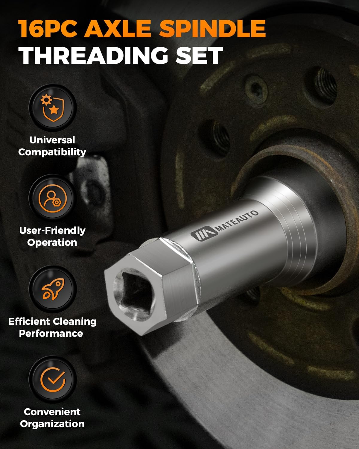 Axle Spindle Rethreading Kit,16 Piece Precision Restorer Master Repair Kit, Essential Tool for Mechanics - Includes Thread File and Axle Spindle Thread Chaser Set (16 Piece)