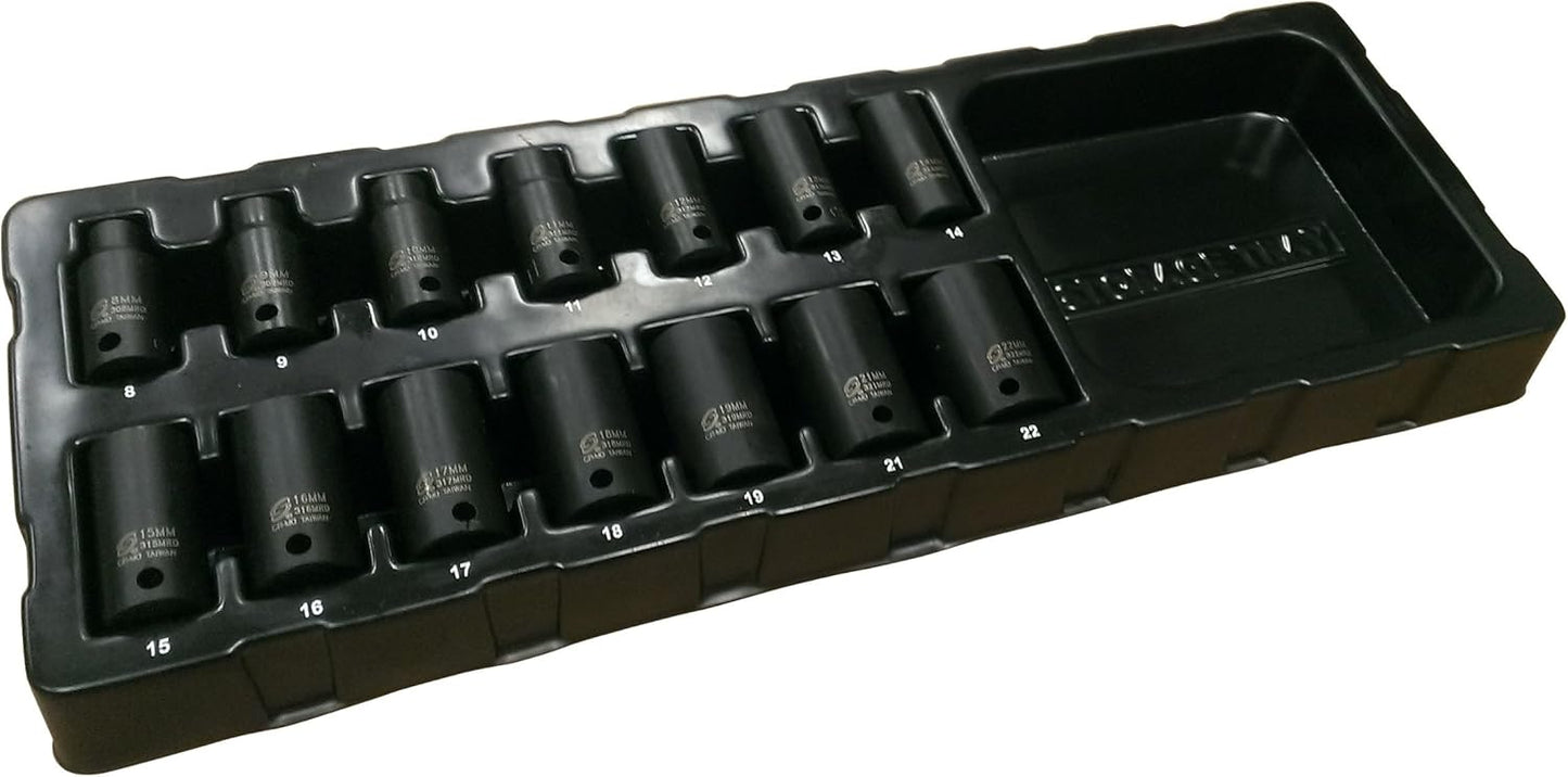 SUNEX TOOLS 3328 SUNEX TOOLS 3328 3/8-Inch Drive Metric Mid-Depth Impact Socket Set, 14-Piece