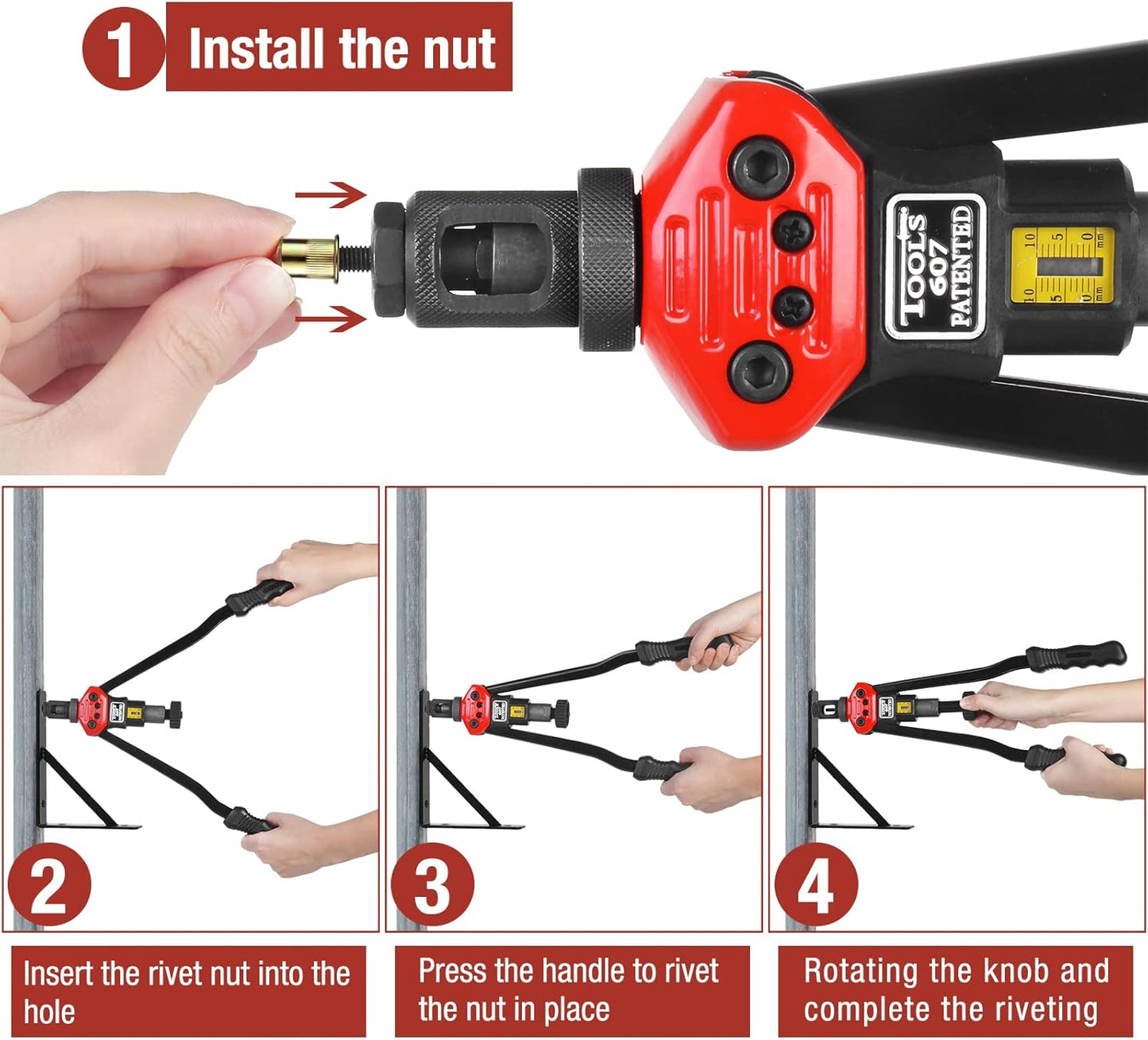 16" Rivet Nut Tool, Rivnut Tool Kit with 13 Metric and SAE Mandrels, Nutsert Rivet Tool Set with 200Pcs Rivnuts, Threaded Insert Hand Riveter with Rugged Carrying Case