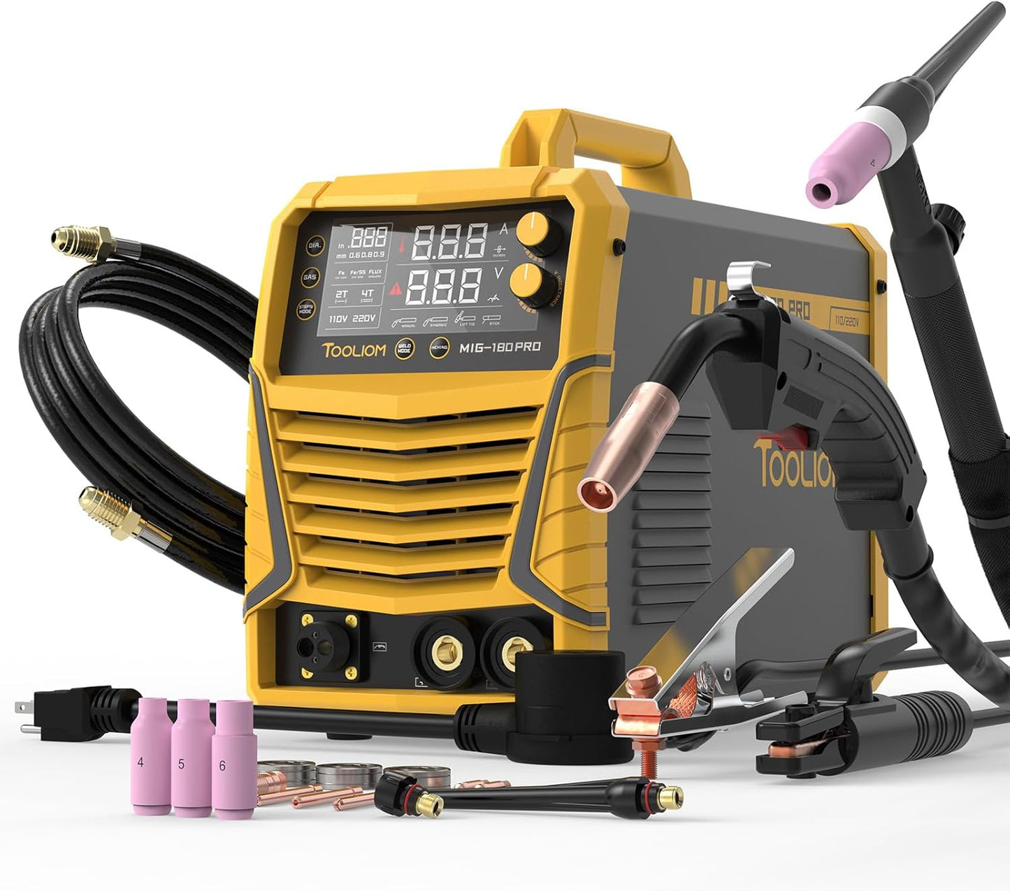TOOLIOM 135A Mini MIG Welder Flux Core 110V MIG Welder Gasless Flux MIG/Lift TIG/Stick 3 in 1 Welding Machine Portable