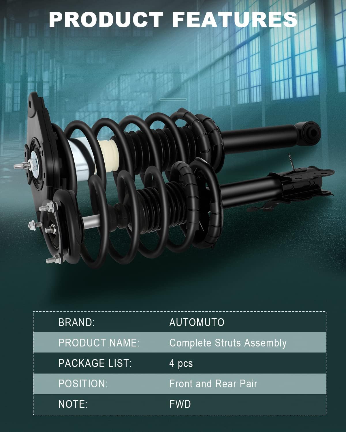 AUTOMUTO Struts Spring Assembly Front and Rear Pair Shock Absorber Fit for 2002-2006 for Nissan Sentra - 172106 172105 171312