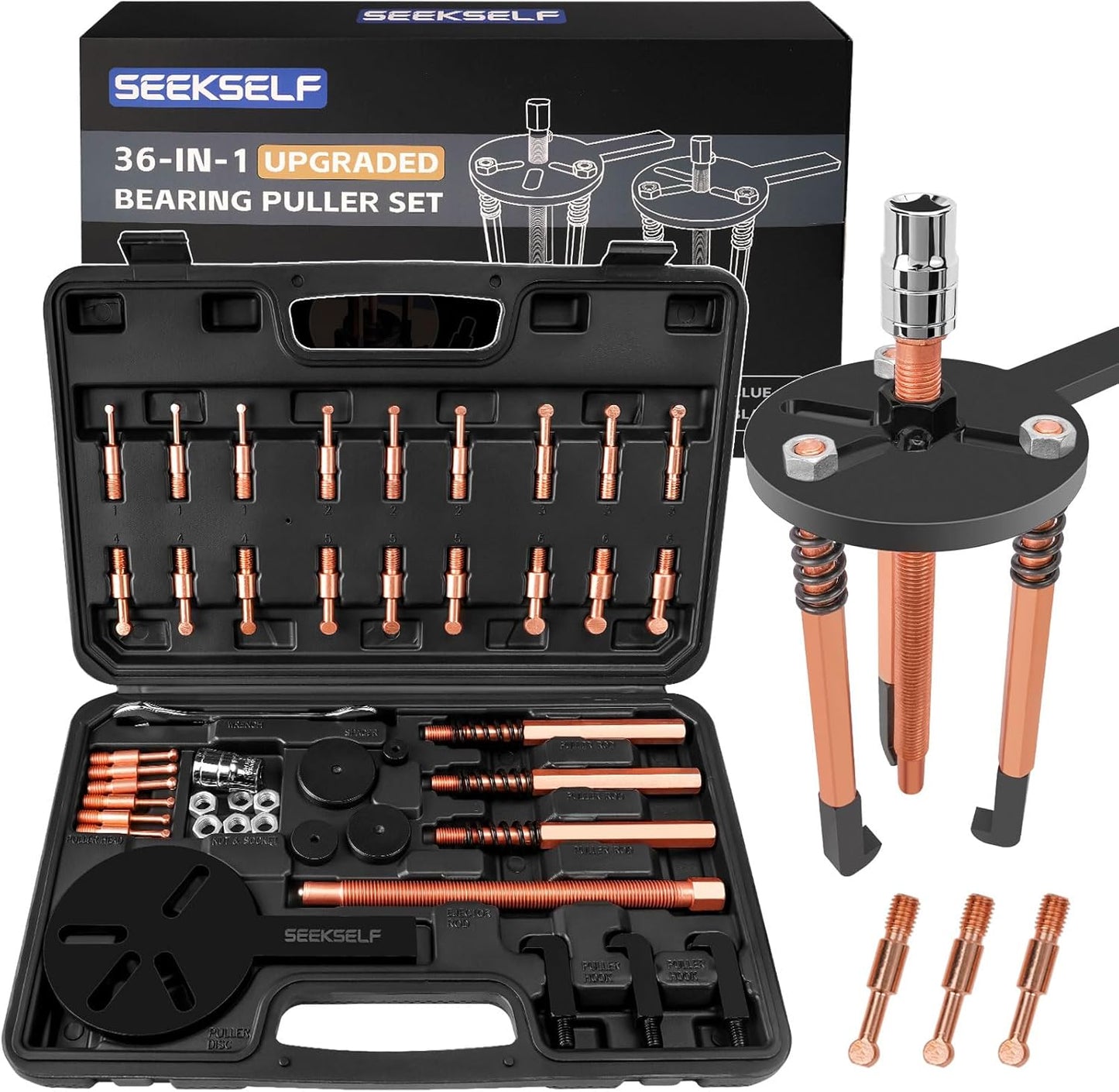 36-in-1 Bearing Puller Set, Inner Bearing Puller Separator Kit, Blind Hole Bearing Removal Tool Bearing Disassembly Gear Puller, Blue