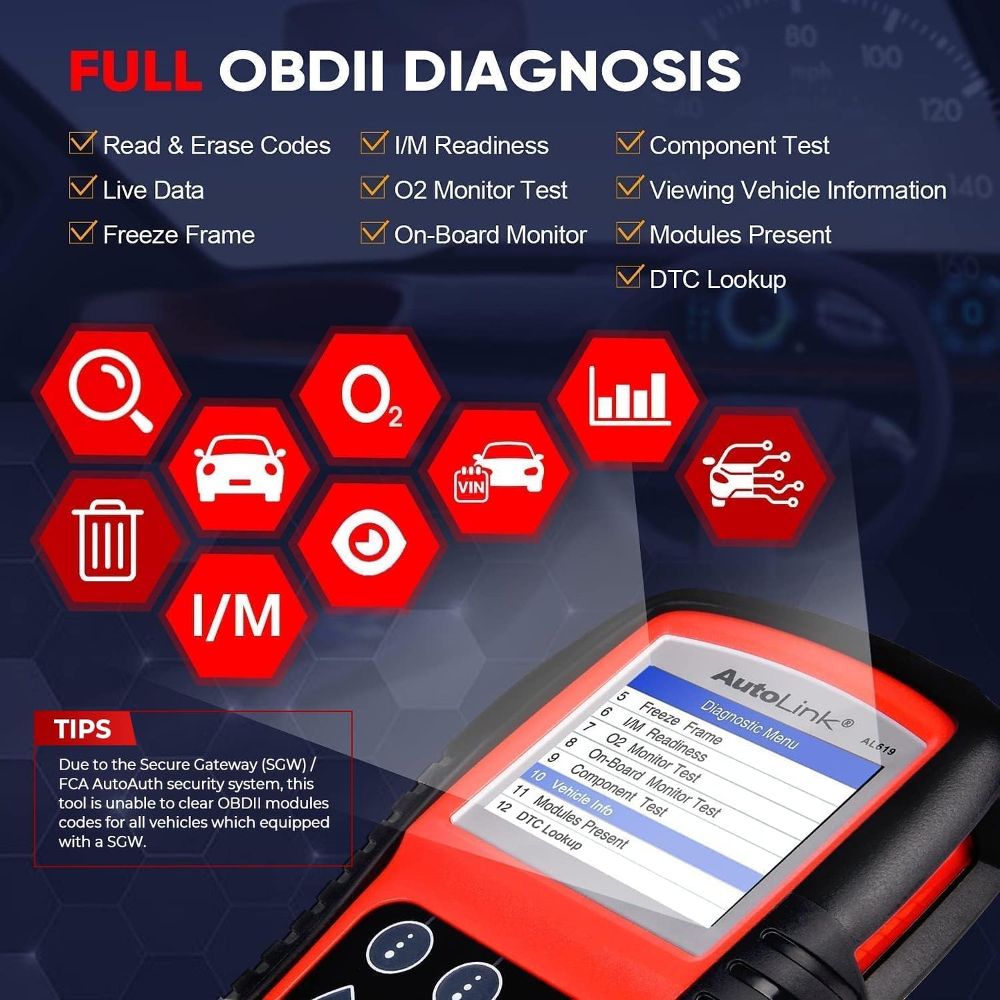 Autel AutoLink AL619 OBD2 Scanner | 2025 ABS/SRS/CAN Diagnostic Tool | Read/Erase Codes, Check Engine Light, OBDII Live Data & DTC Library | Upgrade for AL519, ML519, ML619 (Vehicle-Specific)