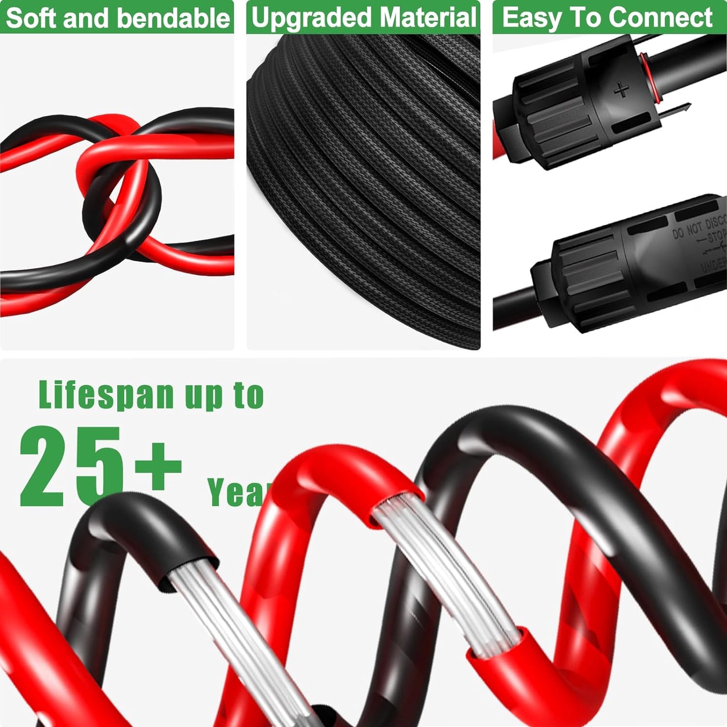 Twin Wire 40 Feet Solar Extension Cable 10AWG with -IP67- Female and Male Connector, Bonus Four Pairs of Free Connector Solar Panel Adapter kit Tools (6 Pairs connectors)