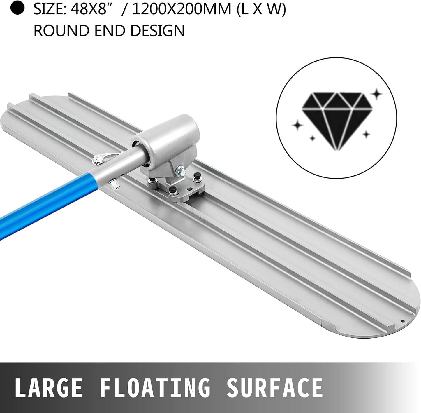 VEVOR Bull Float Magnesium Concrete Float 48 x 8 Round End Concretes Floats Tools Cement Tool Bull Concrete Kit Bull Float with 4 Float Handle Bull Floats Bracket Concretes Tools Finishing Bulls