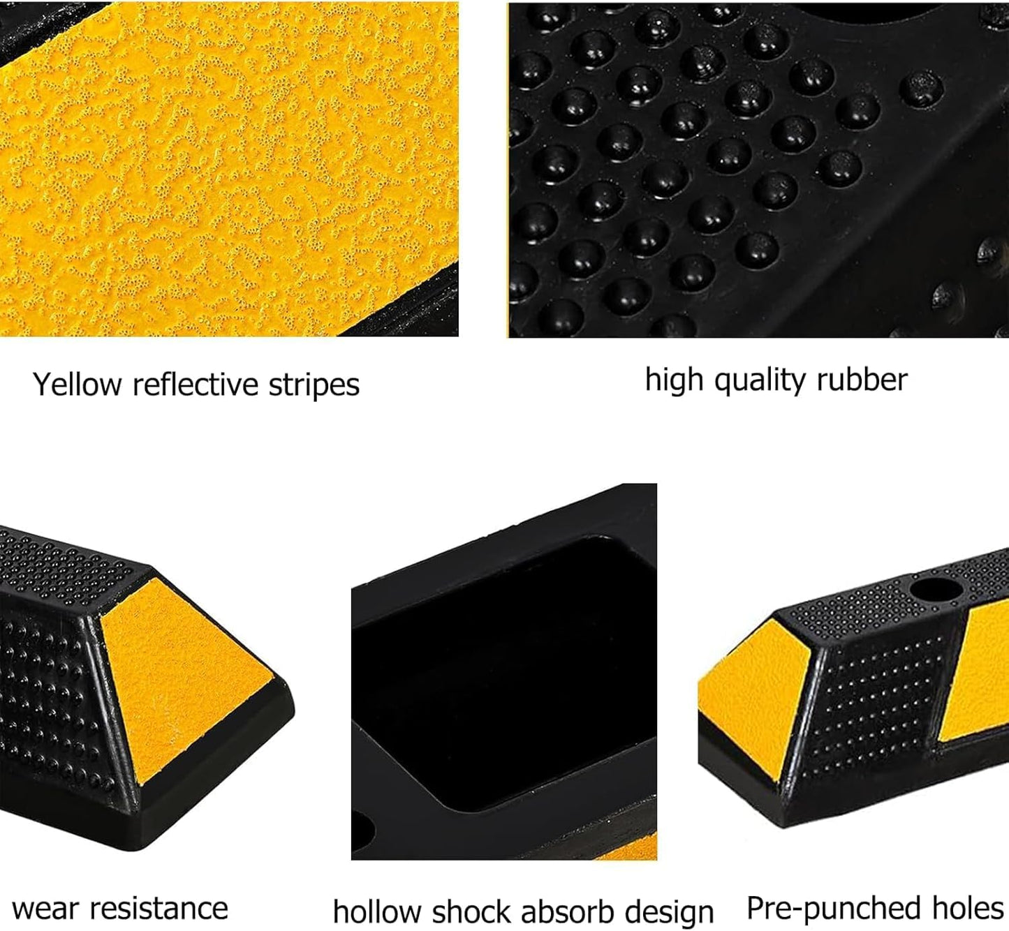 2 Pack Rubber Curb Parking Garage Floor Stopper, 72.8 in 55000 LBS Capacity Extra Wide Rubber Parking Lot Stopper with 8 High Reflective Yellow Safety Stripes for Vehicles Truck Driveway