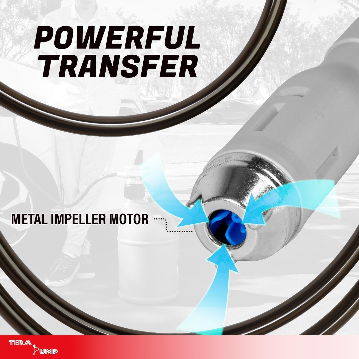 TERA PUMP 2nd Gen AA Battery Powered Fuel Cell Transfer Pump XL Gas Pump (2.5 GPM), 51 inch Hose, fits most Racing Cans (VP FLO-FAST Summit Mr. Gasket LC LC2 Scribner Utility)