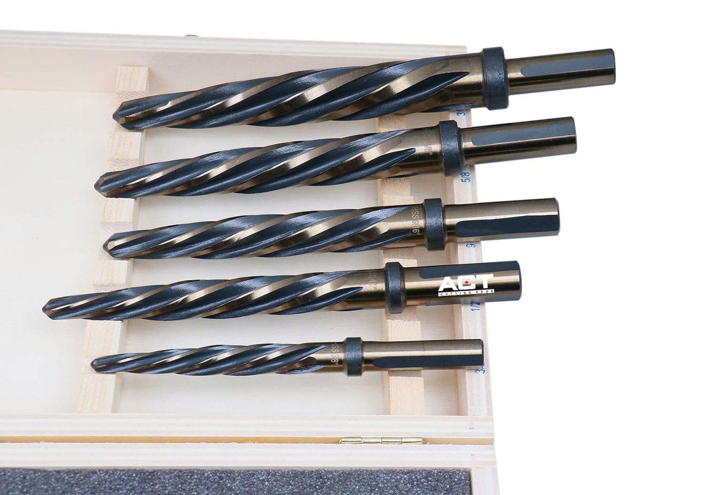 Accusize Industrial Tools 5 Pc H.S.S. Standard Spiral Flute Super Premium Car Reamer Set, 3/8", 1/2", 9/16'', 5/8", 3/4", to Fit 3/8'' or 1/2'' Shank Chuck