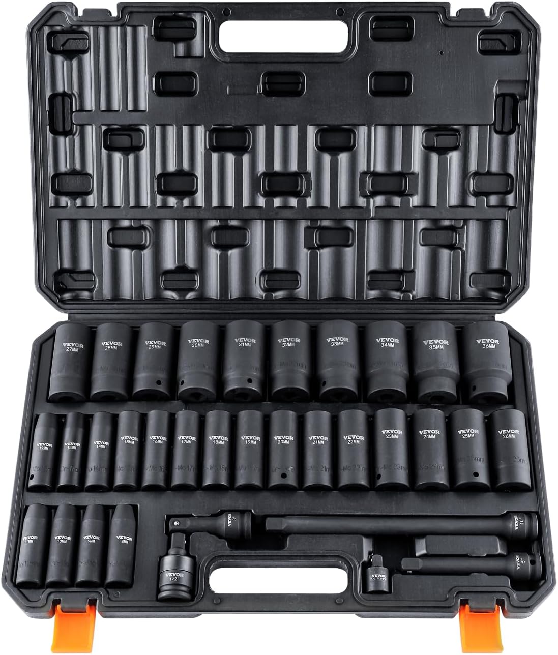 VEVOR Impact Socket Set 3/4 Inches 29 Piece Impact Sockets, 6-Point Sockets, Rugged Construction, CR-M0, 3/4 Inches Drive Socket Set Impact SAE 3/4 inch - 2-1/2 inch, with a Storage Cage