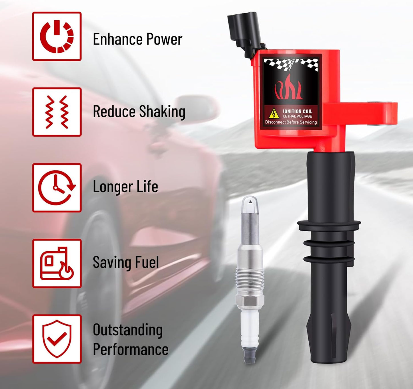 B4B BANG 4 BUCK Set of 8 Ignition Coil Pack DG511 & Spark Plugs SP546 SP515 Compatible with 5.4L Ford Expedition F150 F250 F350 Super Duty Lincoln Navigator Mark LT (Straight Boot)