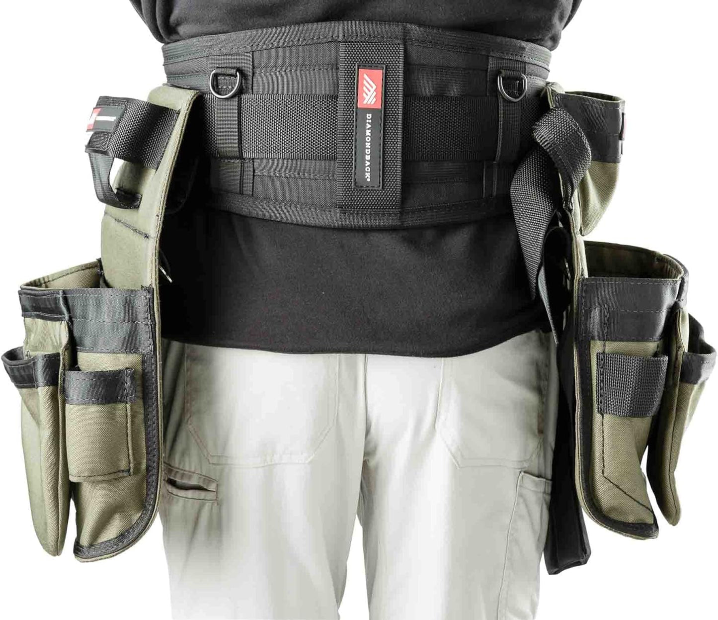 The Diamondback GRRande 2.0 Toolbelt System, Right Handed, Ranger Green, Medium | For Carpenter Framer Roofer | Padded 5 pockets, 13 slots, 2 loops | Holds Drill Bits, Speed Square, Measuring Tape