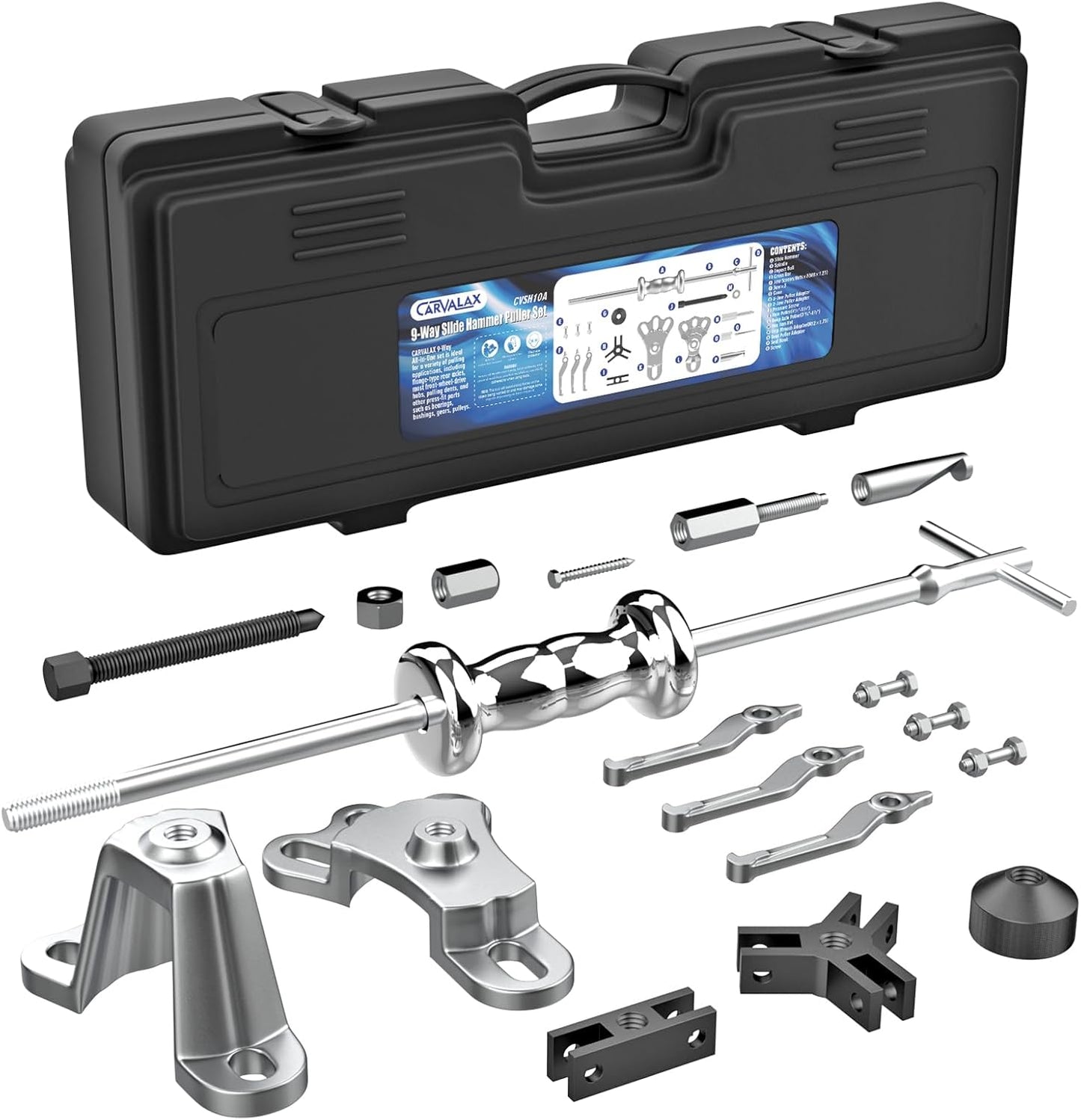12-Way Slide Hammer Puller Set, Front Wheel Hub Bearing & Rear Wheel Axle Remover Puller Set, 23PCS Tool Kit for Dents and Dings Repair with Black Carry Box