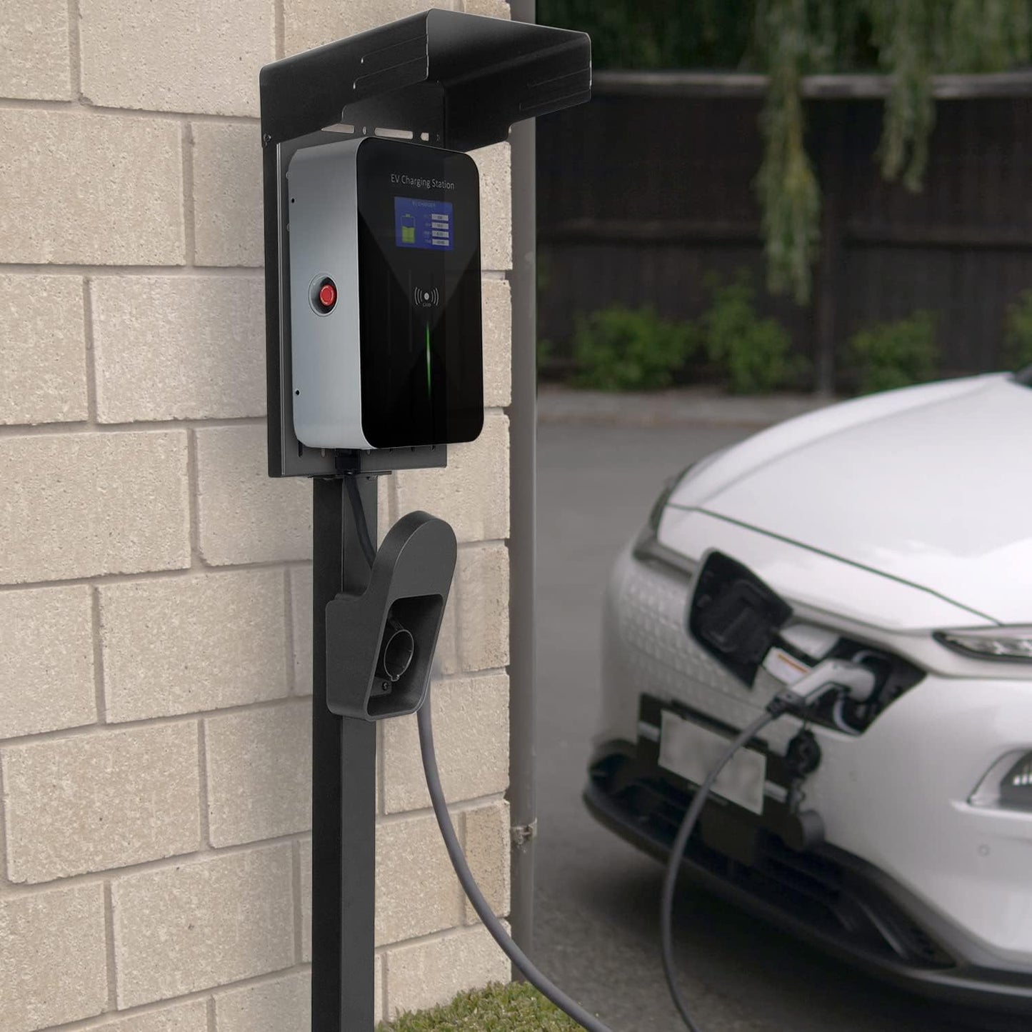 VIVO Outdoor EV Charging Stand, Weather Protection Hood, Pedestal for Charging Station, Floor Mounted, All Weather, Electric Vehicle Pile, Stainless Steel, Black, STAND-EV01C