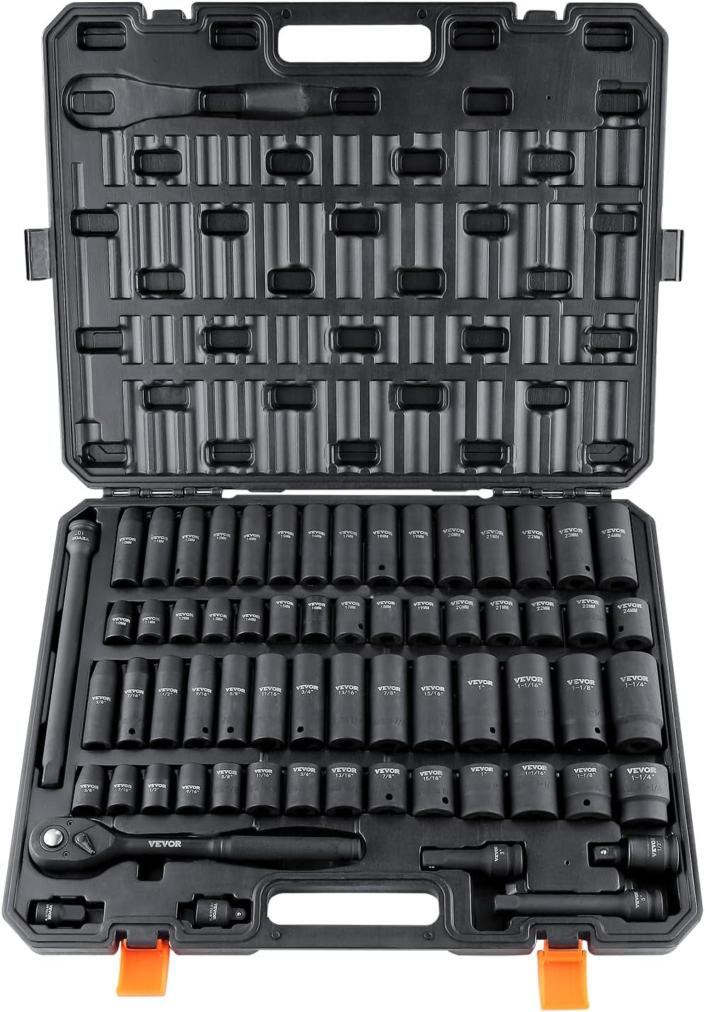 VEVOR Impact Socket Set 3/4 Inches 29 Piece Impact Sockets, 6-Point Sockets, Rugged Construction, CR-M0, 3/4 Inches Drive Socket Set Impact SAE 3/4 inch - 2-1/2 inch, with a Storage Cage