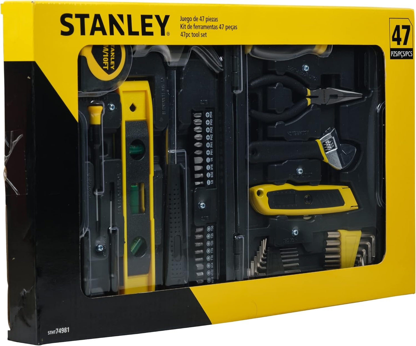 STANLEY STHT74981 Small Home Tool Kit For Home & DIY Use(47-pieces) - Includes Screwdriver, Hammer, Wrench, Pliers, Measurement Tape, Knife, Magnetic Drivers, Tool Box
