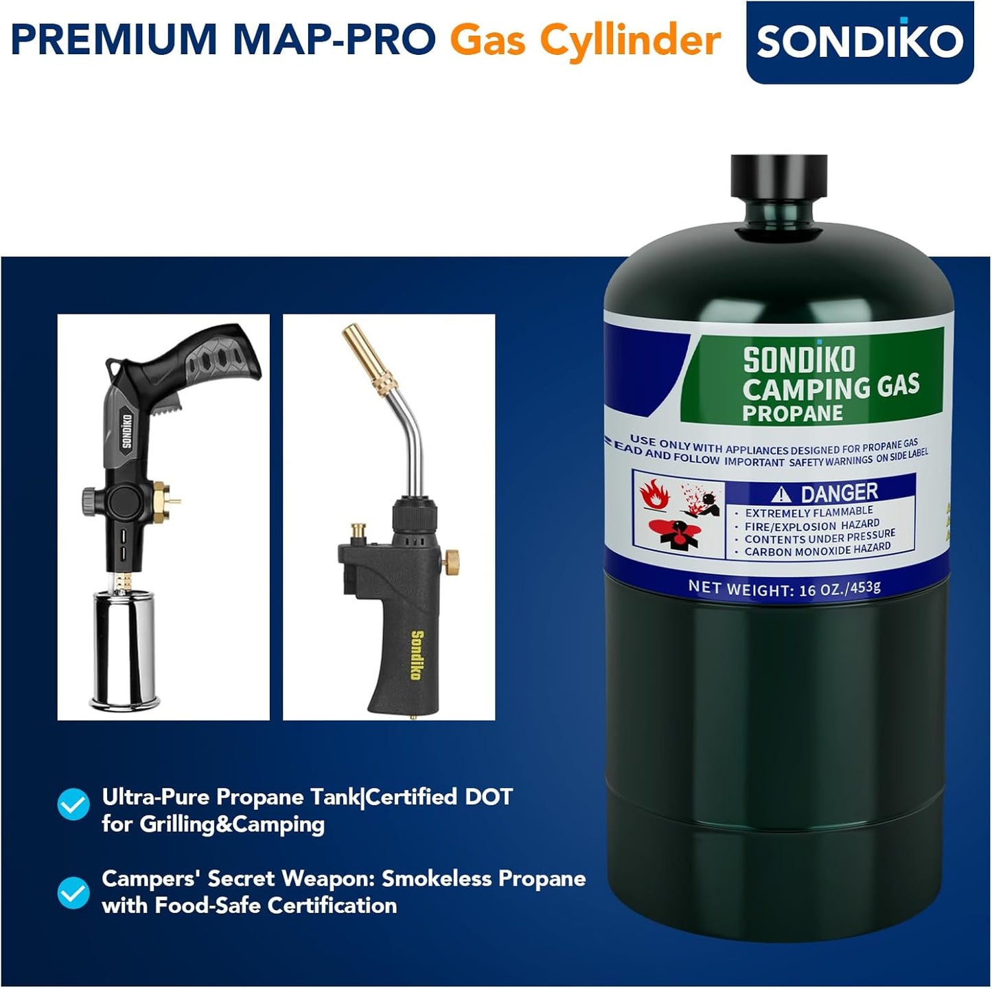 Sondiko Propane Tank 4 Pack, High Purity 1LB Propane Cylinder Tank 16 oz, Factory Prefilled and DOT Compliant, Premium Propane to Broil Sous Vide for Welding Brazing Soldering