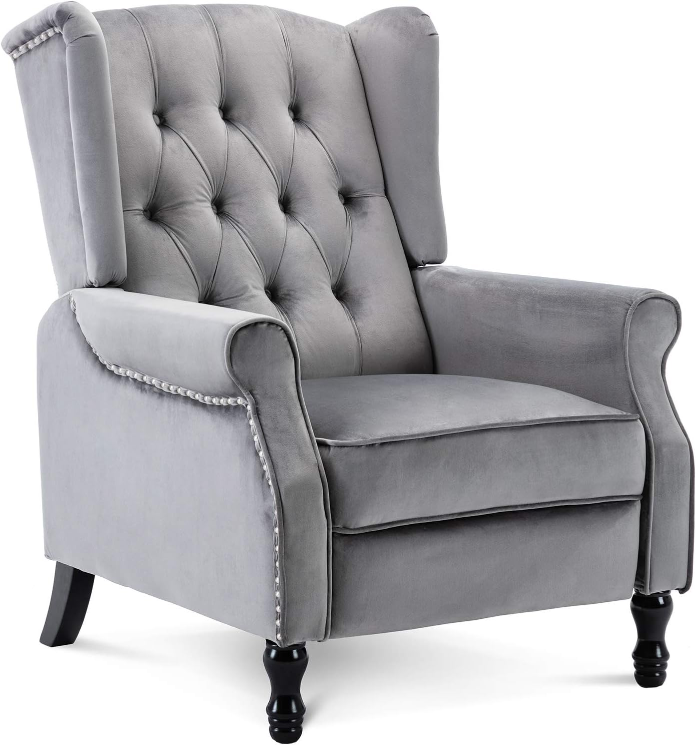 Artechworks Velvet Tufted Push Back Arm Accent Chair Recliner Single Reclining for Adjustable Club Chair Home Padded Seating Living Room Lounge Modern Sofa,Grey