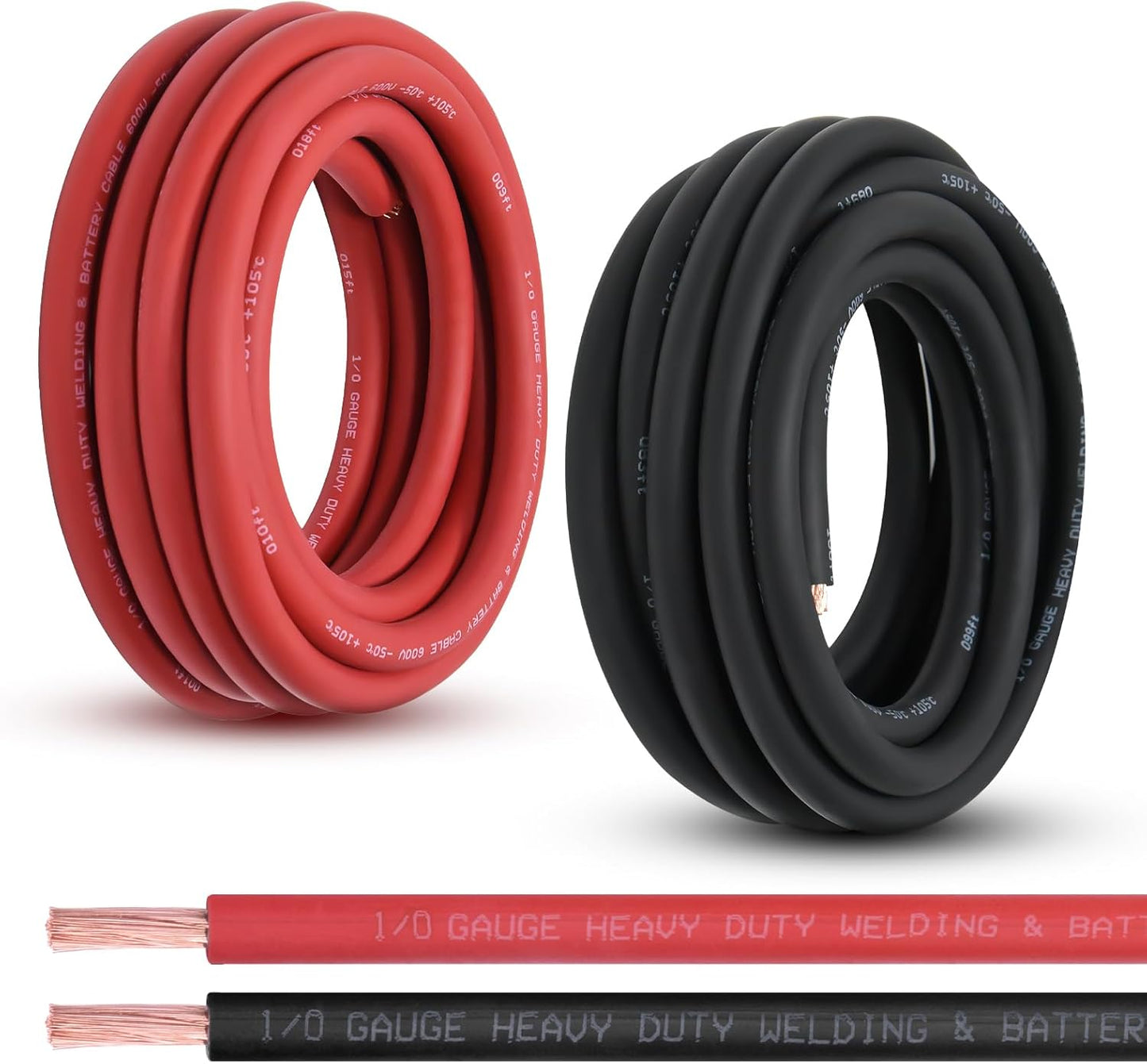 2 Gauge Battery Cable, 10FT Red + 10FT Black 2 AWG Pure Copper Wire Welding Cable, for Automotive, Battery, Solar and Generator, Standard USA OFC Wire