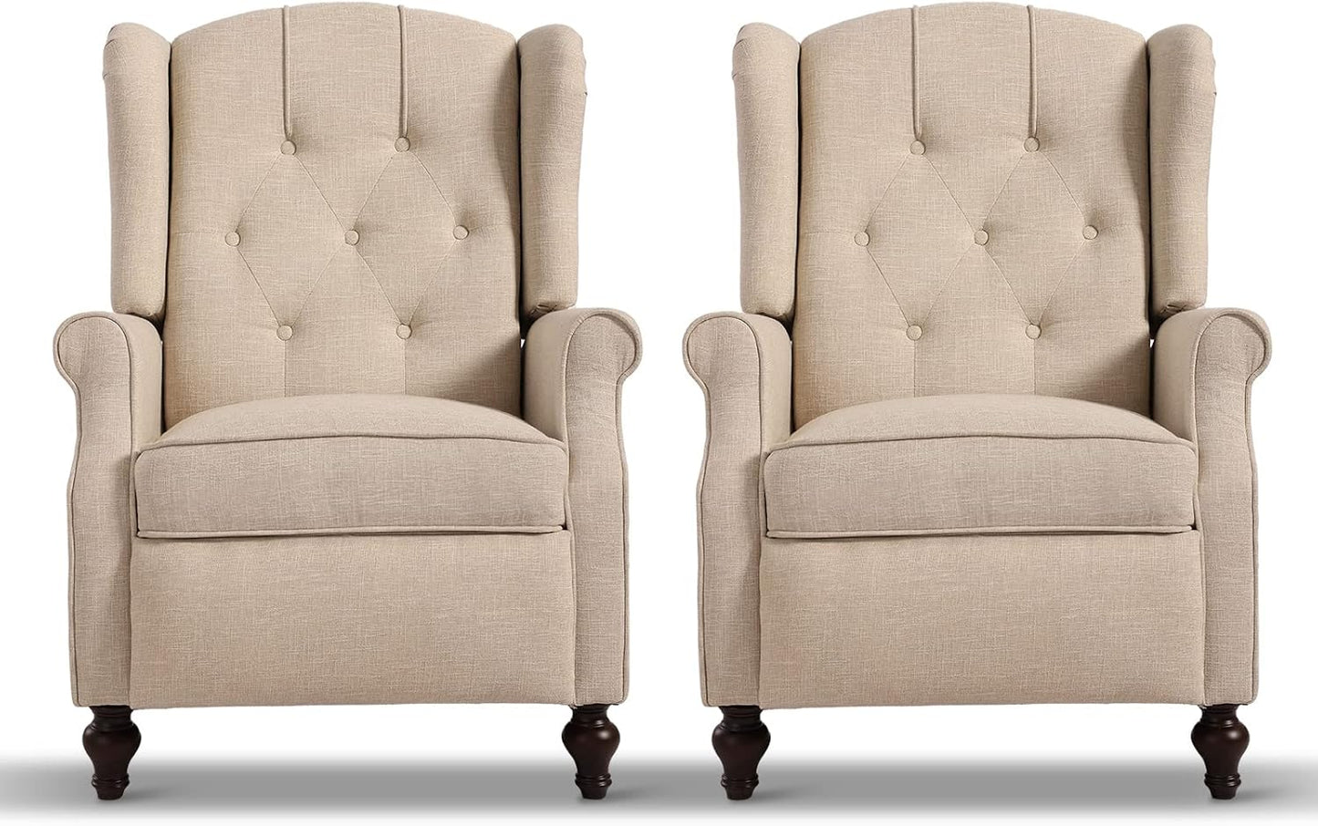 Wingback Recliner Chair - Tufted Arm Chair Recliner - Fabric Push Back Single Sofa for Living Room Adjustable Backrest (Pair, Blue Floral)