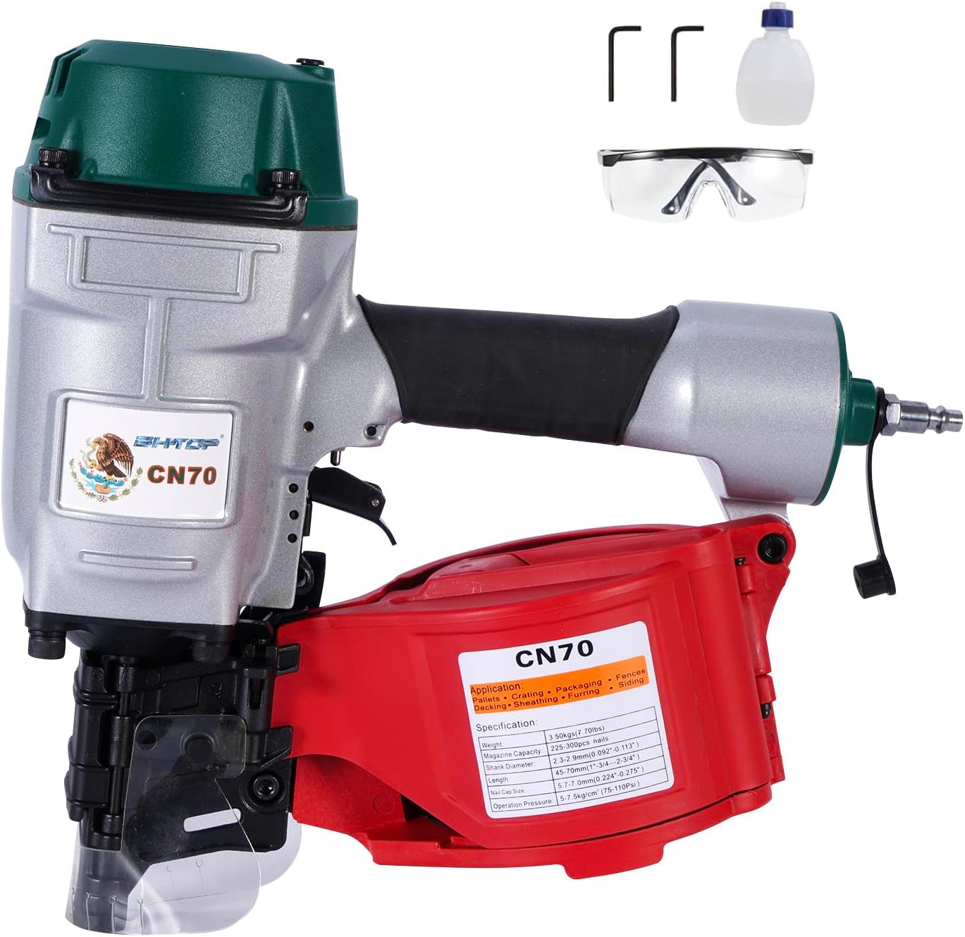 BHTOP Siding Nail Gun, 15-Degree Coil Siding Fencing Nailer, 1-1/2 inch to 2-1/2 Inch for Siding, Fiber Cement, Fencing, Cedar Shake