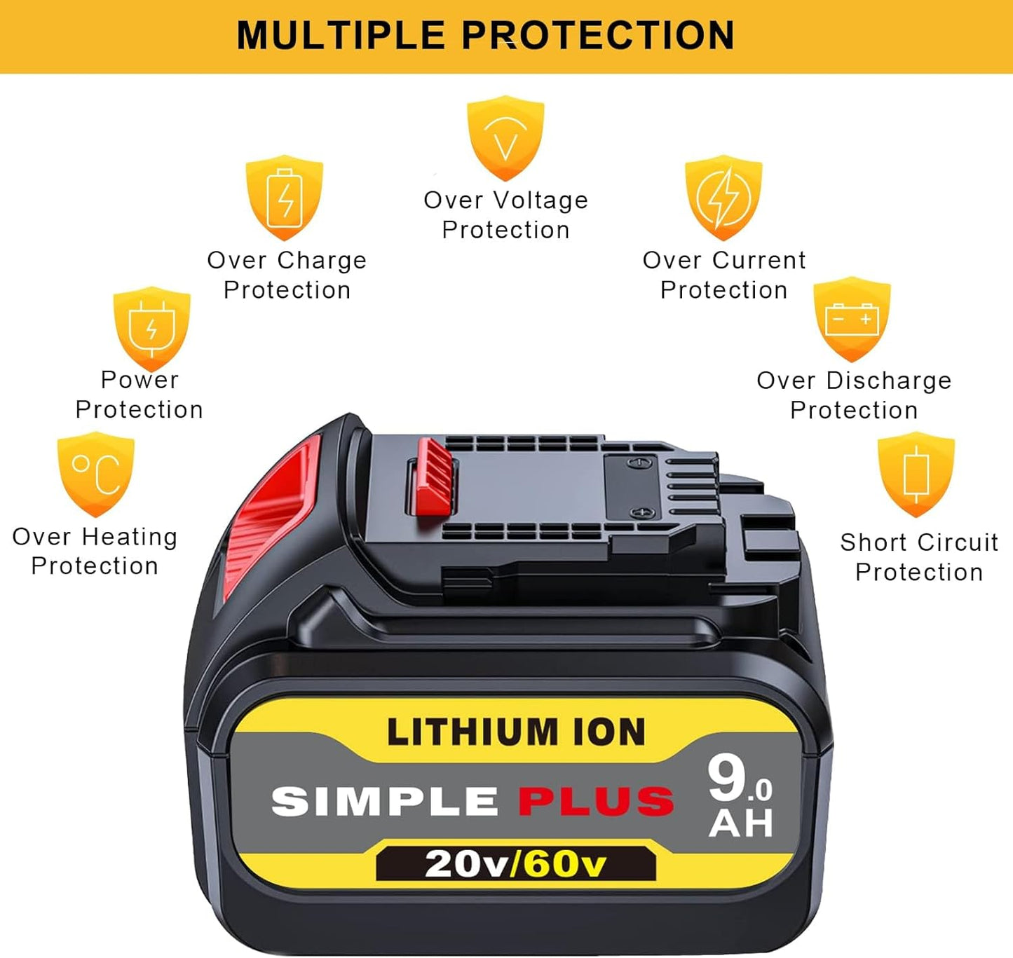 60V Battery, 9Ah 60V Max Replacement Battery for DCB606, DCB609, DCB612, Compatible with Dewalt Flexvolt 20V/60V Power Tools, 4-Pack