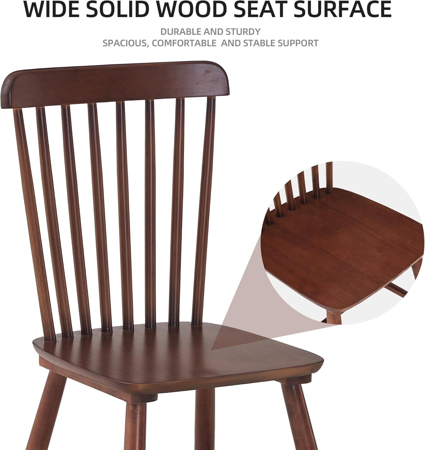 4 Pieces of Dining Chair, Rubber Wood Material, Solid Wood Dining Table Chair, Living Room Chair, Simple and Natural (Walnut)