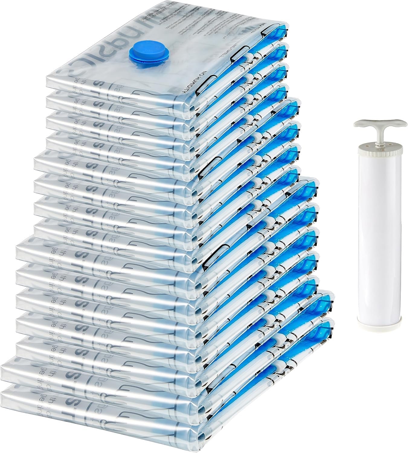 Amazon Basics Vacuum Compression Space Saving Storage Bags with Hand Pump for Clothes Packing, Jumbo, Clear, Pack of 6