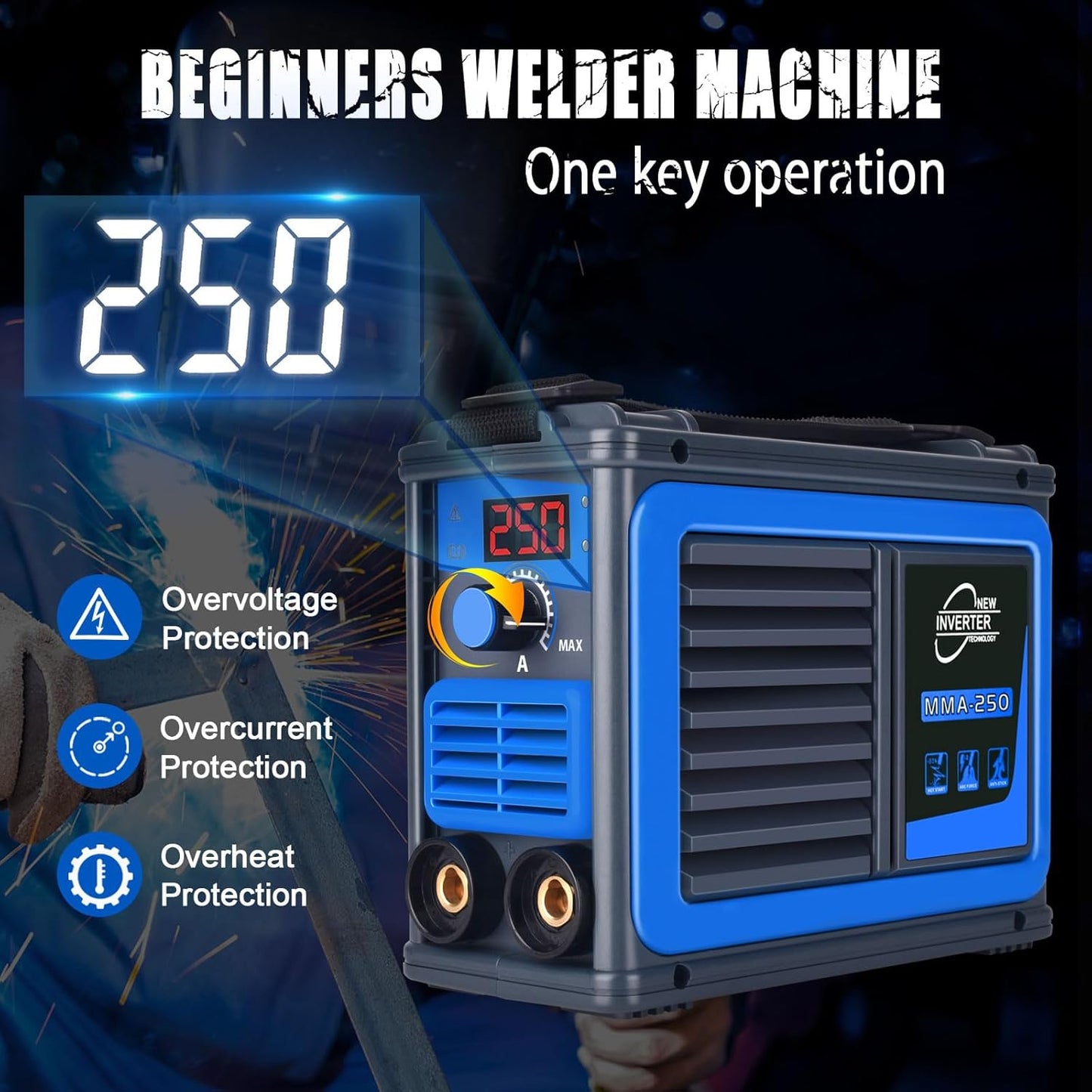Stick Welder,Portable Welder Machine 110V IGBT Digital Display LCD Upgraded MMA-250A Welding Machine,Hot Start Arc Force Anti-stick Mini Welde (Blue)