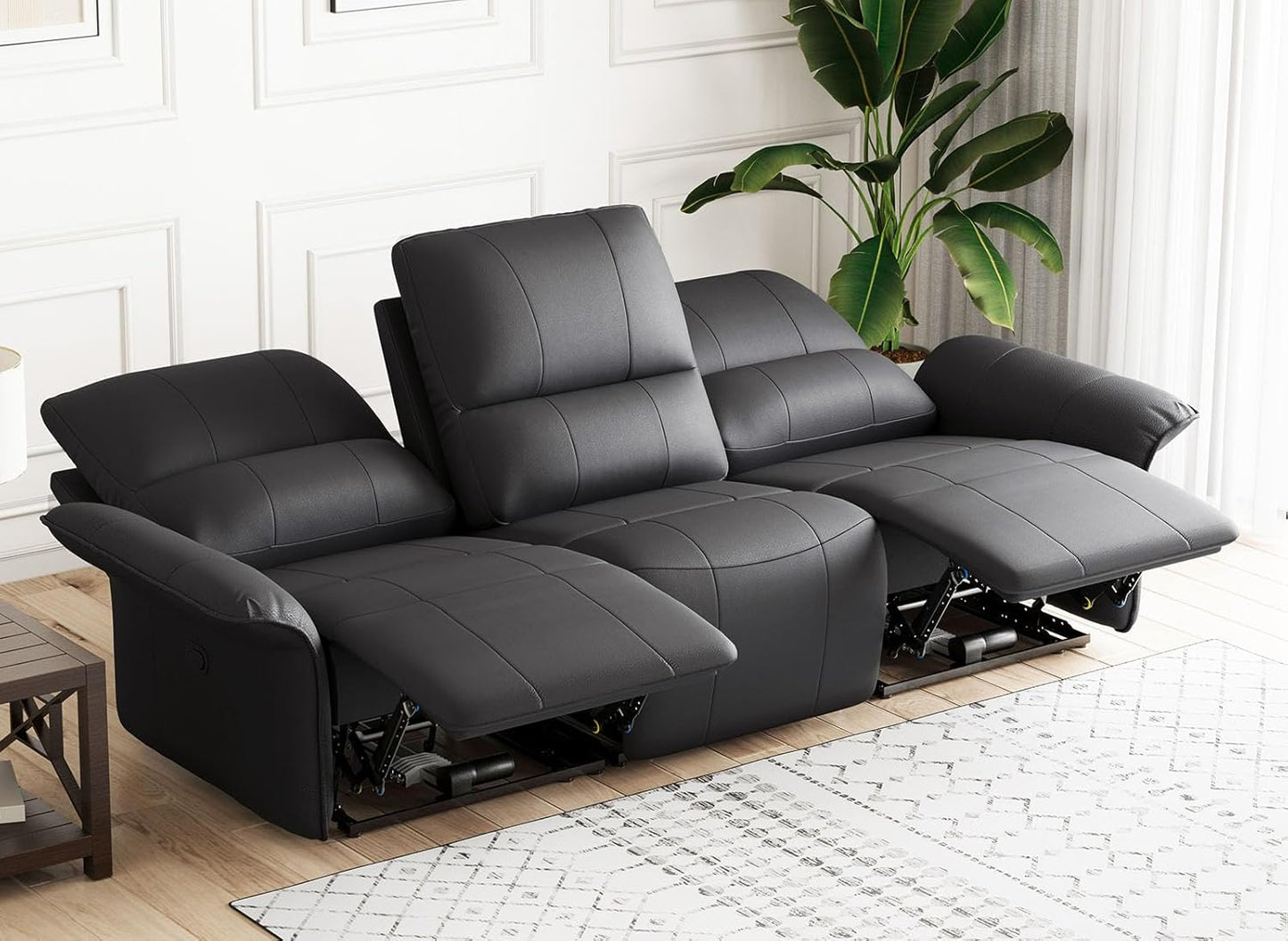 Belffin Leather Loveseat Recliner Sofa for Living Room Oversized Black Manual Reclining Couch for Living Room Double Recliner Home Theater Seating. Black Couch
