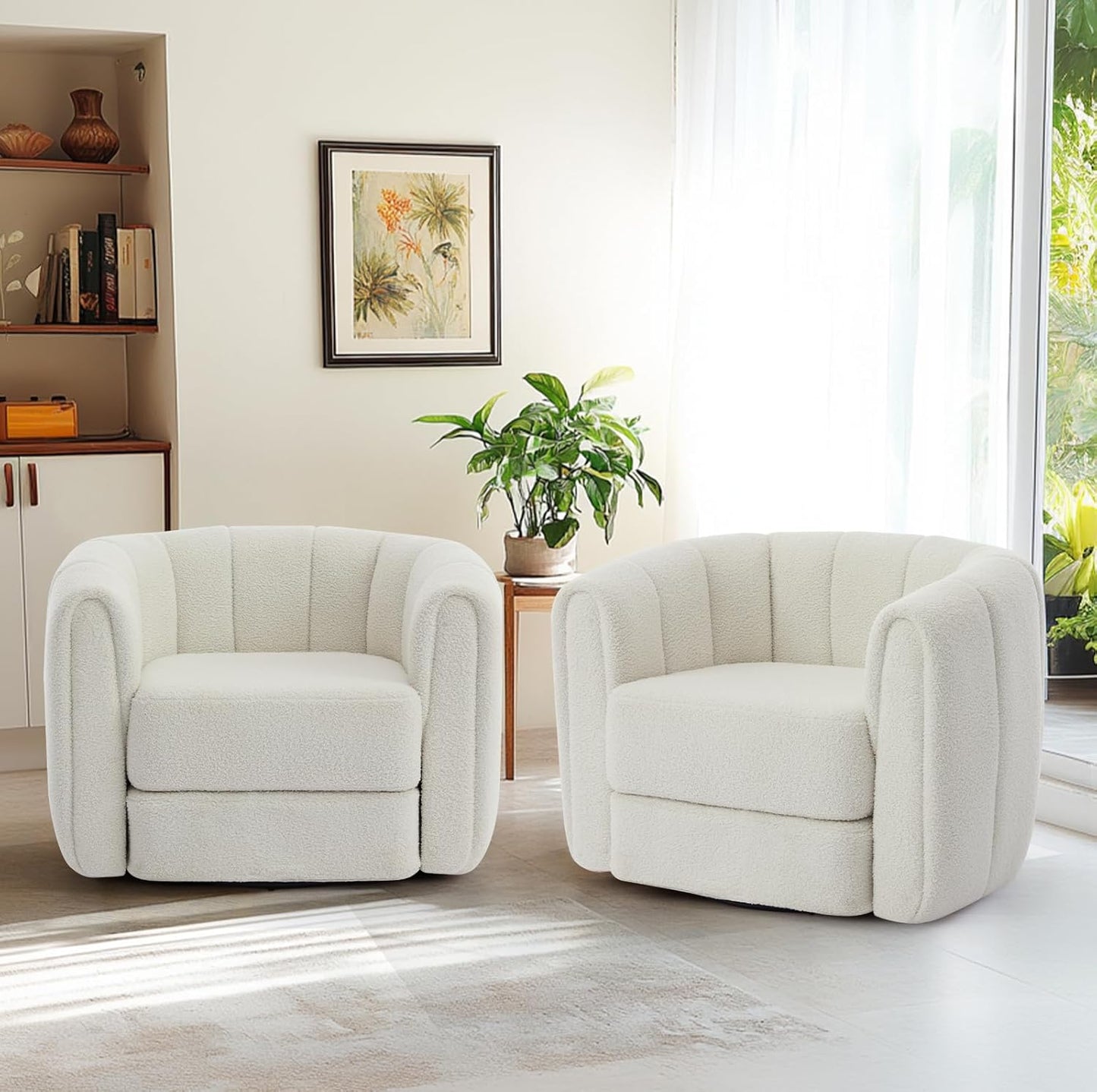 SUNWAVE Swivel Accent Chair Set of 2, 360-degree Swivel Barrel Chair with Teddy Upholstery, Comfy Pumpkin-Shaped Accent Chair for Living Room, Bedroom, or Office (2, Brown, 37")