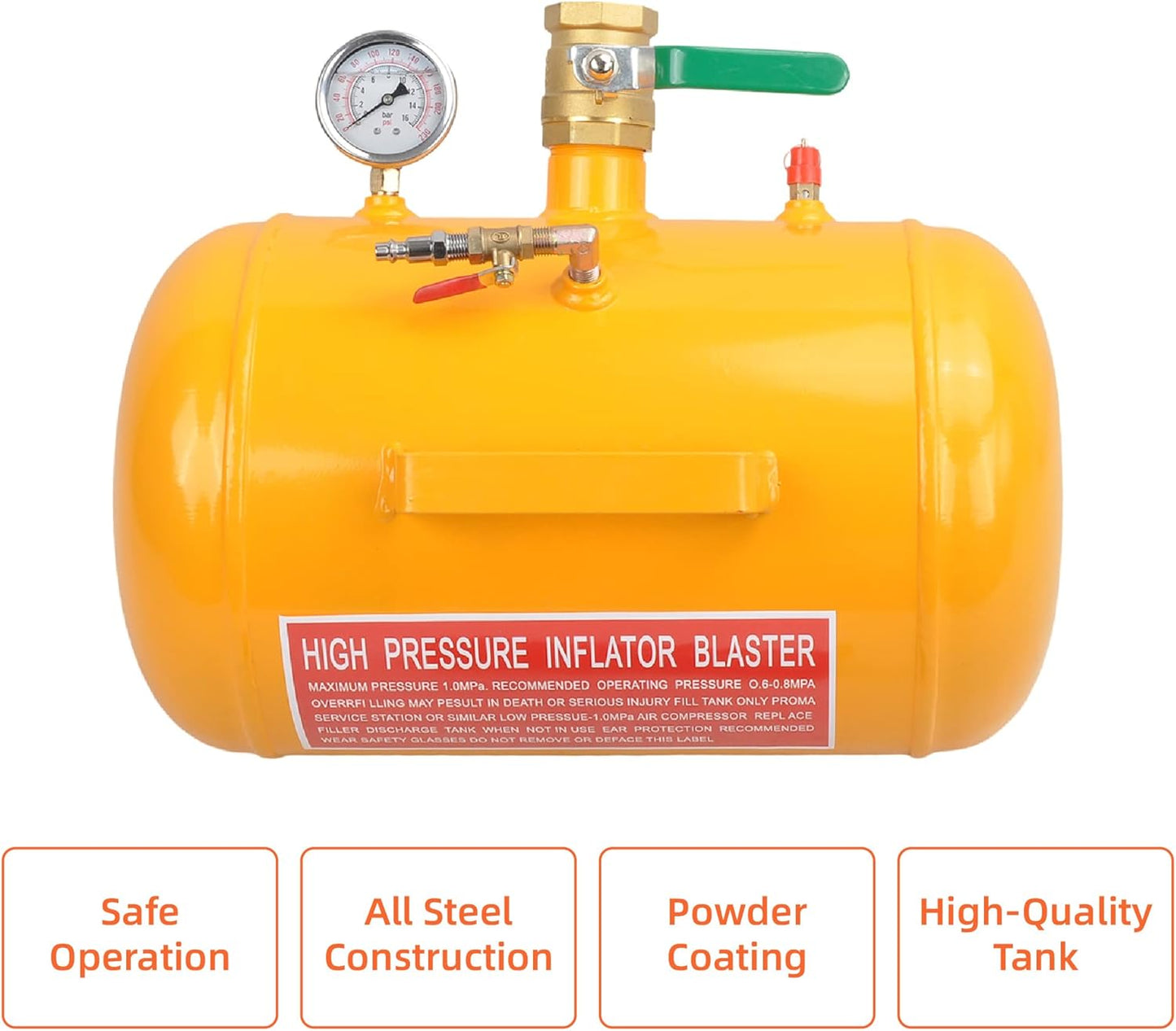 5 Gallon Air Tire Bead Seater 110 PSI Blaster Tool Seating Tire Inflator with Gauge Car Truck ATV Tractor Tank Heavy Duty (Yellow)