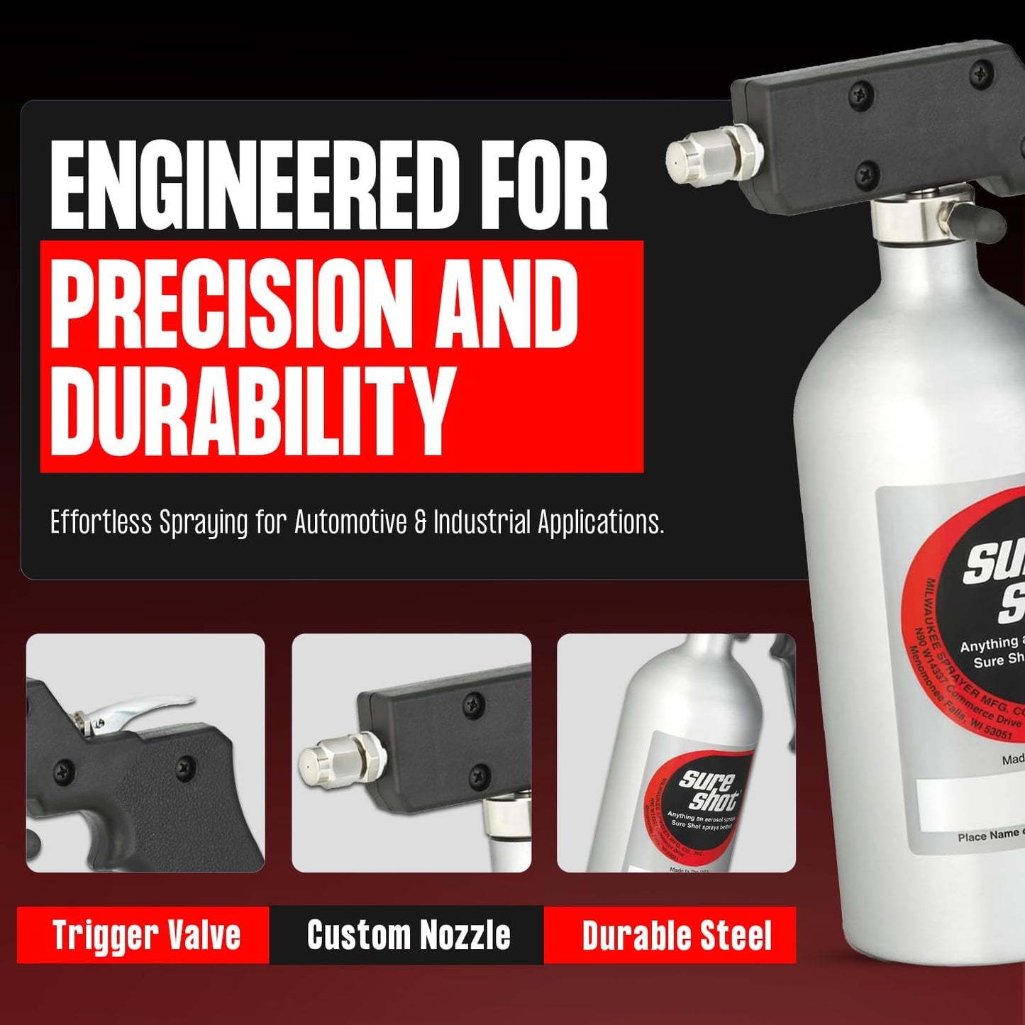SURE SHOT M2400 - Industrial Grade Silver Anodized Aluminum Sprayer with Adjustable Nozzle - Lightweight and Portable Compressed Air Sprayer for Multiple Liquid Applications - Made in USA Since 1932
